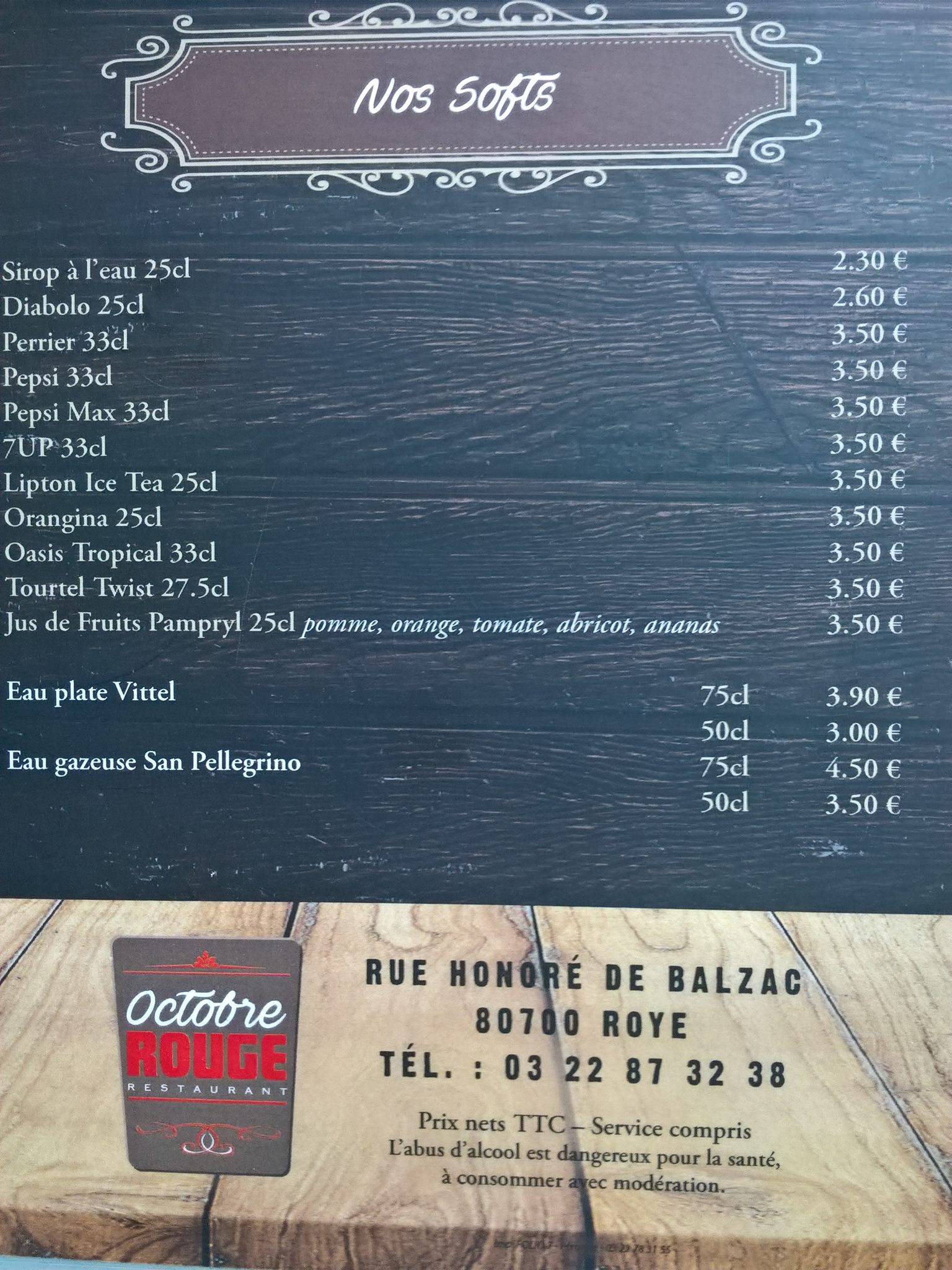 Restaurant Octobre Rouge меню