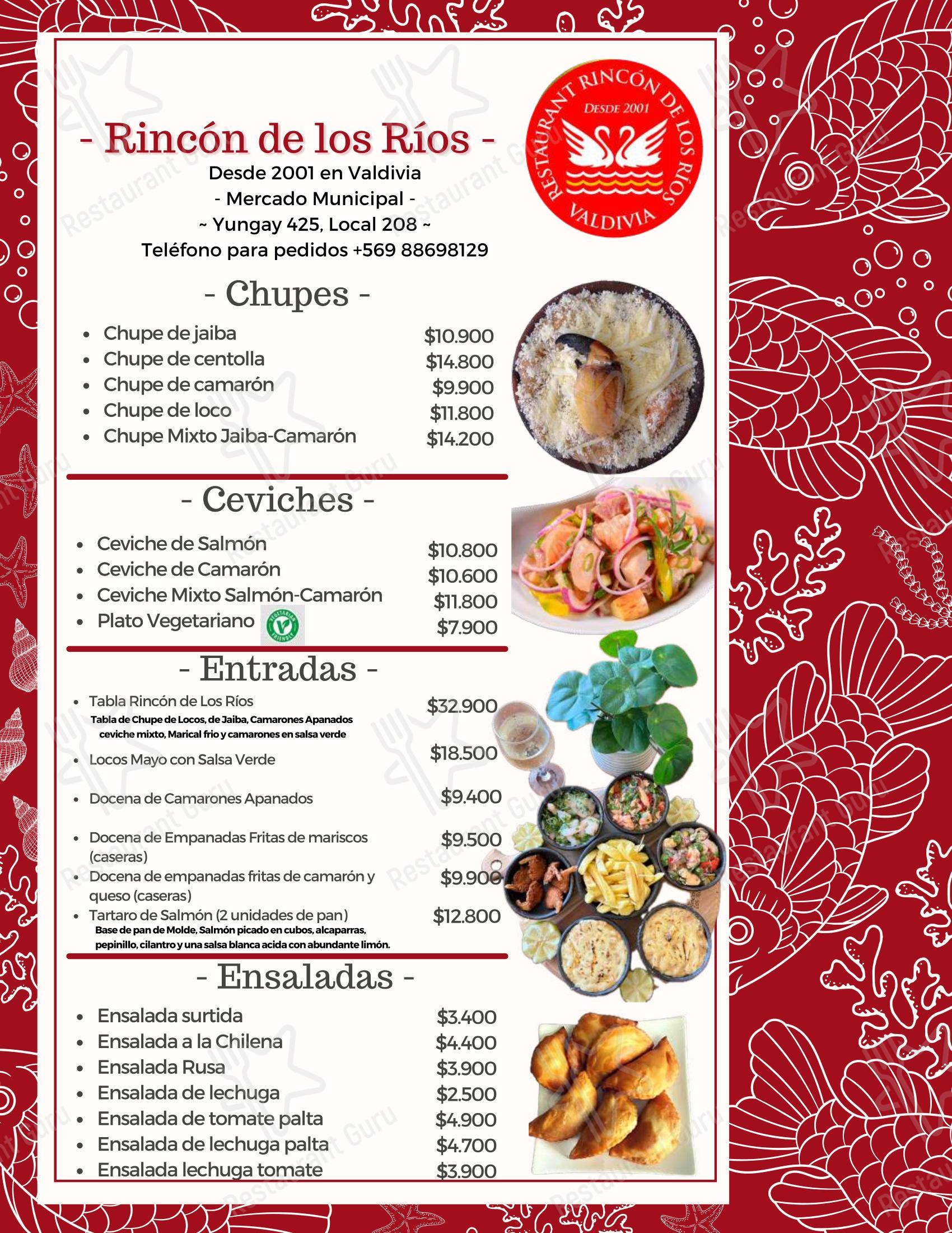 Меню ресторана Restaurant Rincón de los Ríos в Вальдивии
