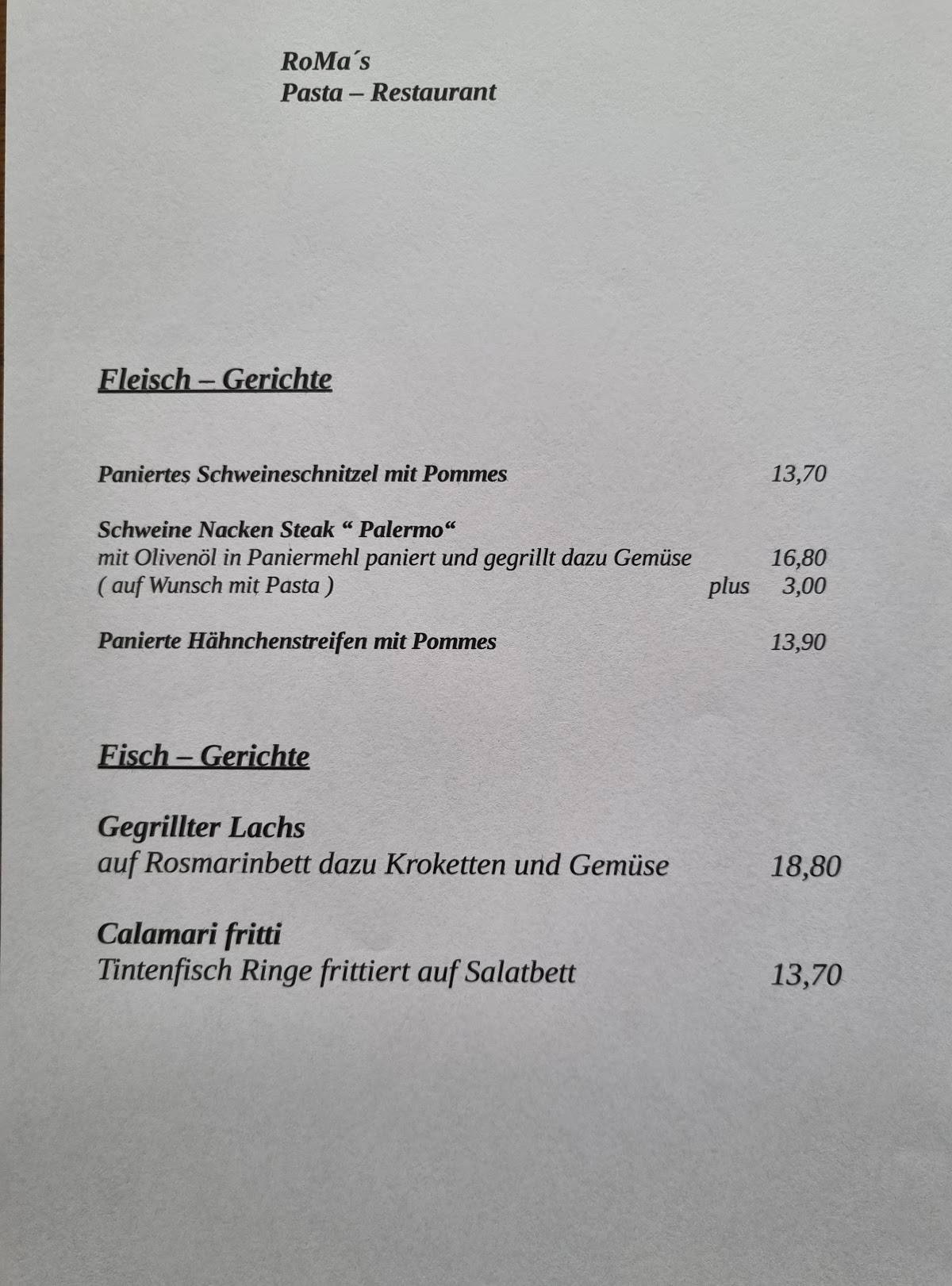 Roma's Pasta Restaurant меню