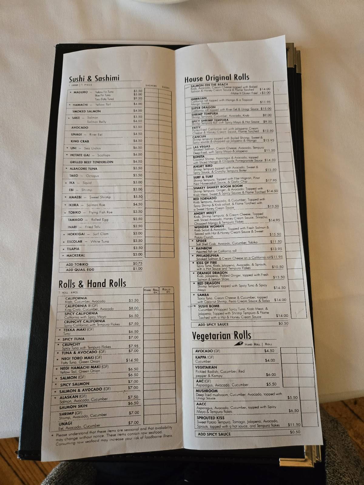 Shiro Restaurant Sushi меню