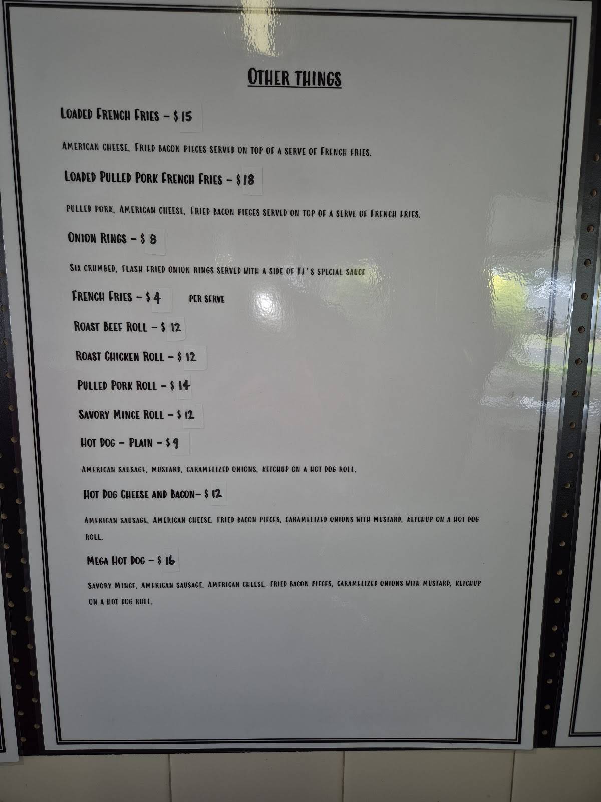 TJ's Diner меню