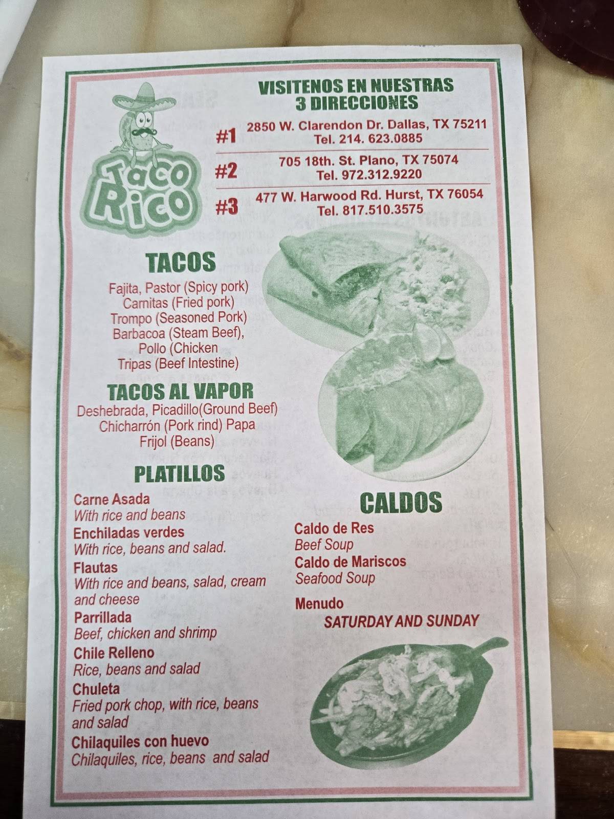 Taco Rico меню