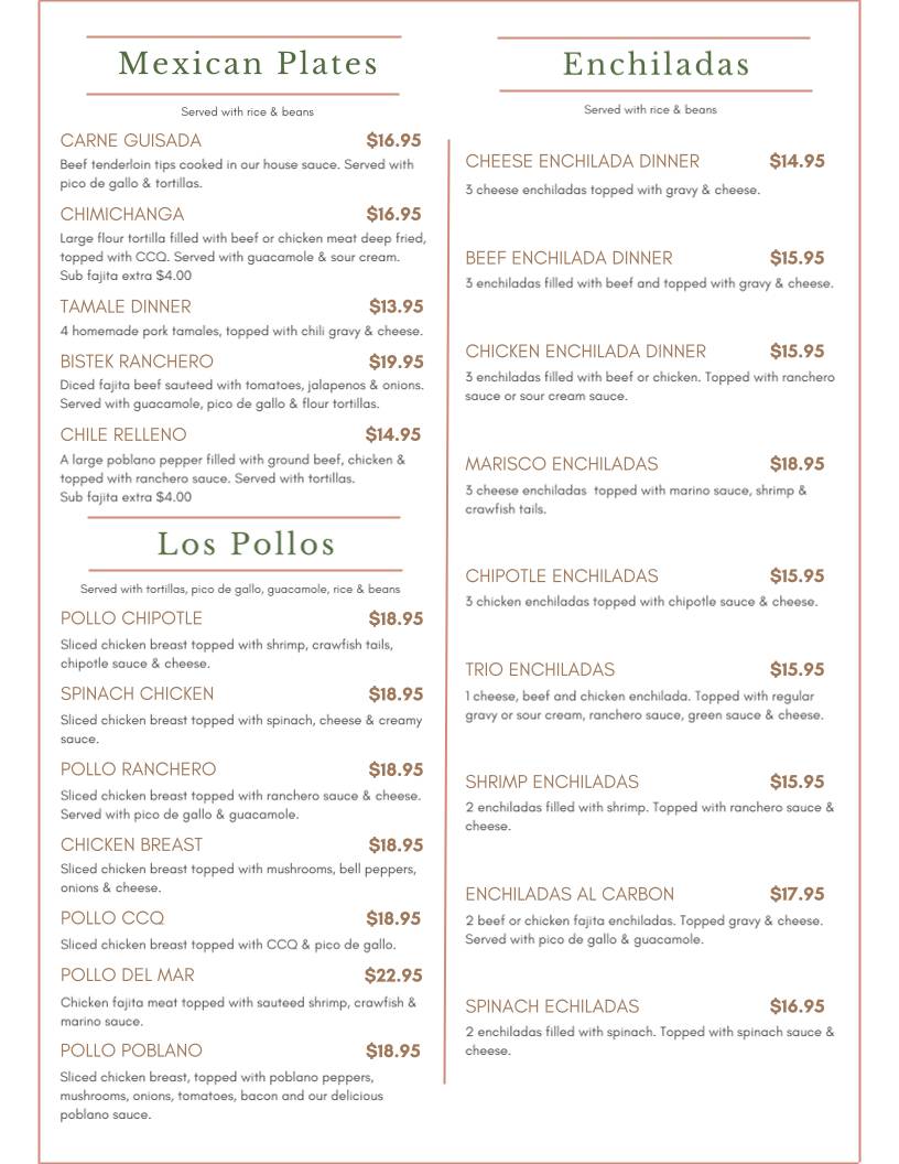 The Reef Mexican Bar & Grill меню