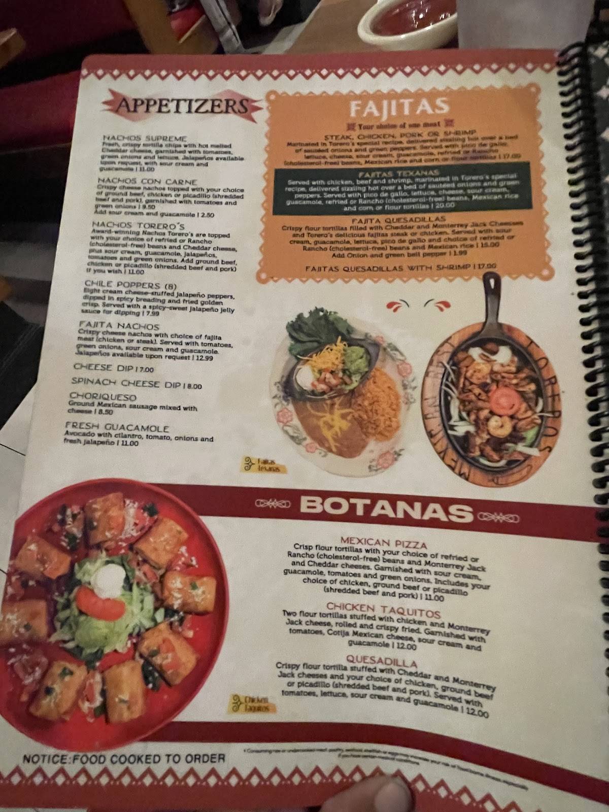 Torero's Mexican Restaurant меню