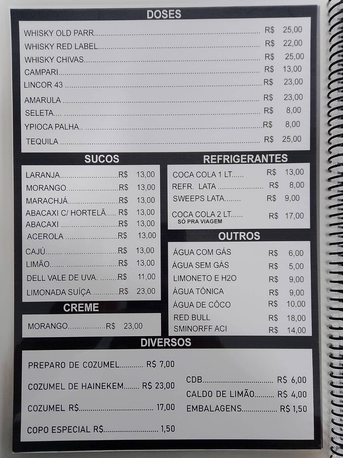 Tucunaré na Chapa RV меню