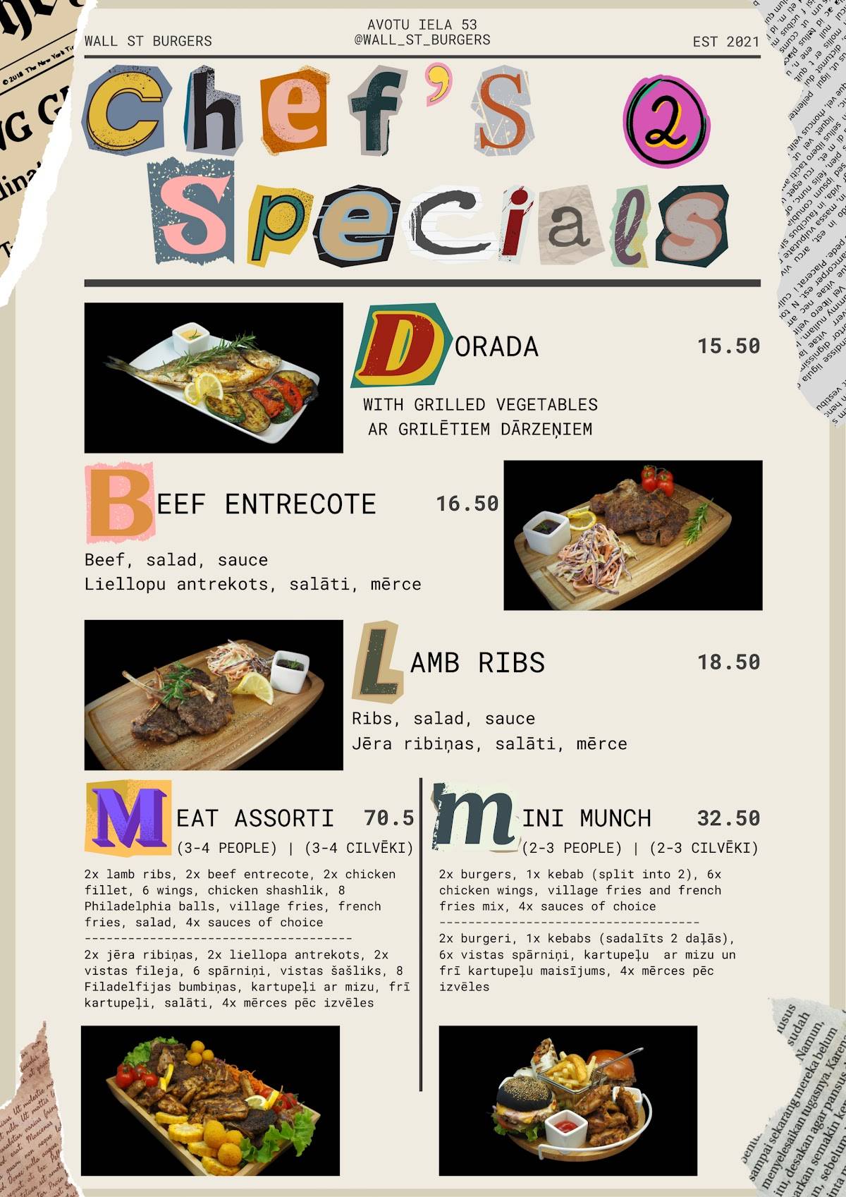 Wall St Burgers меню