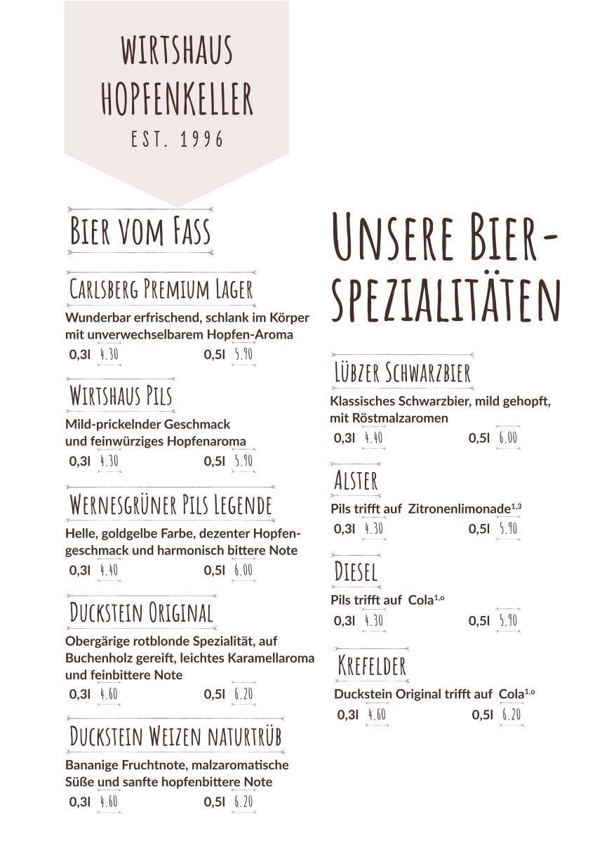 Wirtshaus zum Hopfenkeller меню