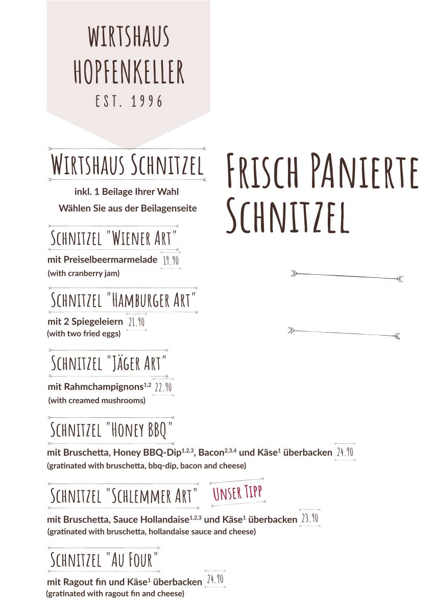 Wirtshaus zum Hopfenkeller меню