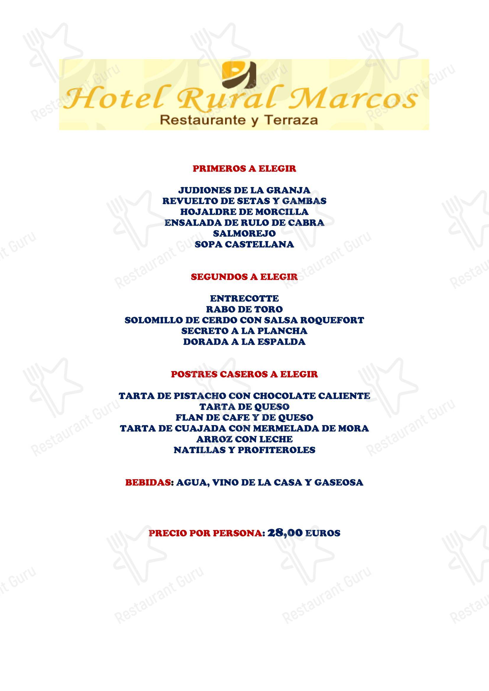 菜单 ресторана Restaurante Hotel Rural Marcos в Раскафрии
