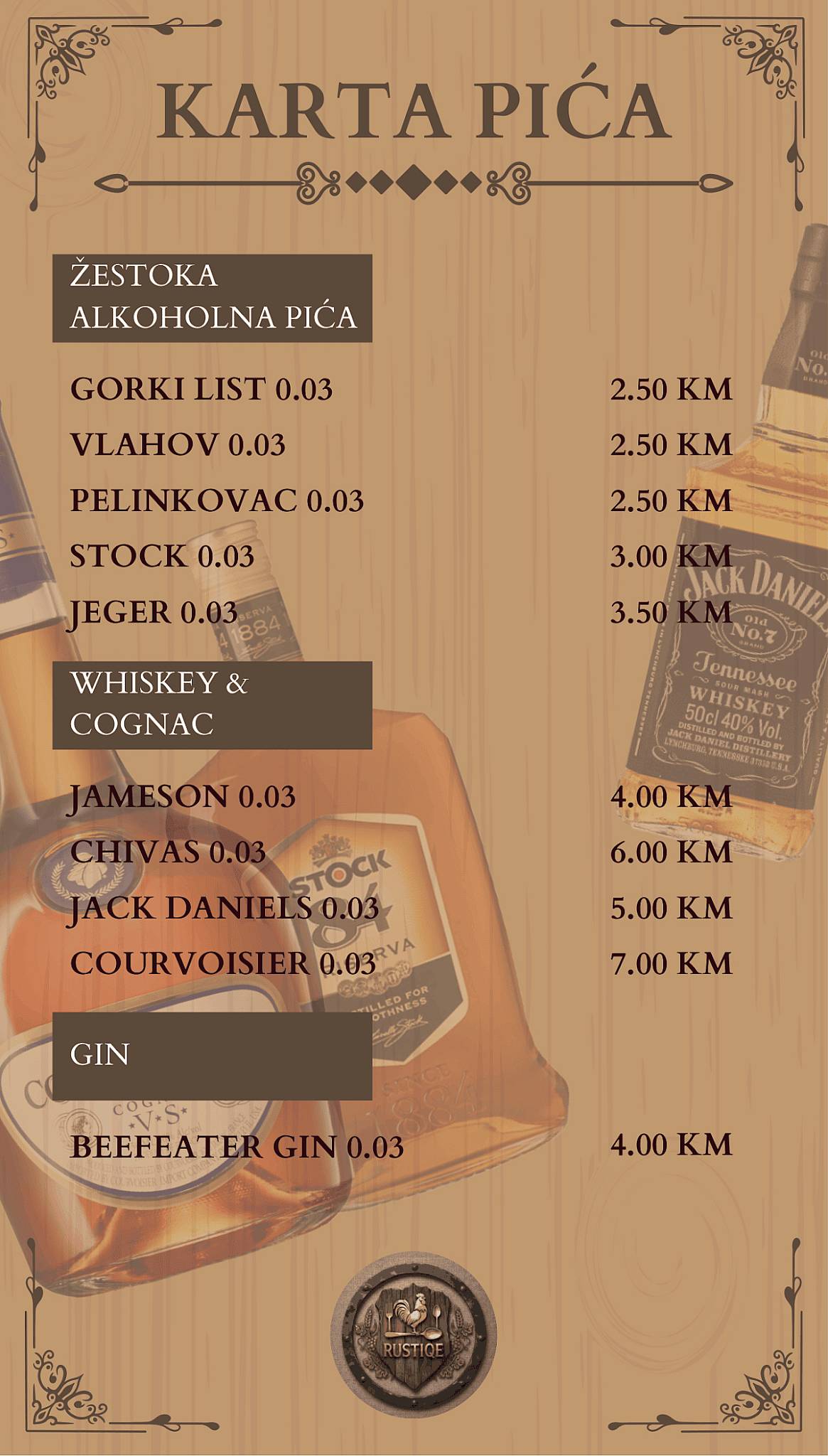 Restoran Rustiqe меню