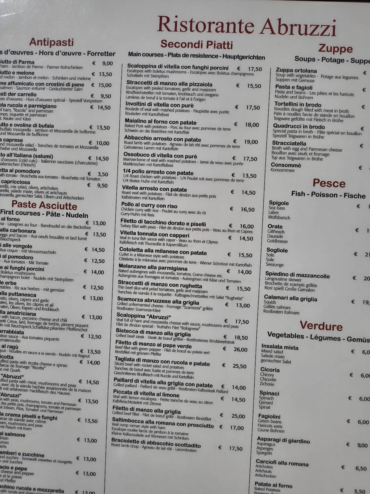 Ristorante Abruzzi меню