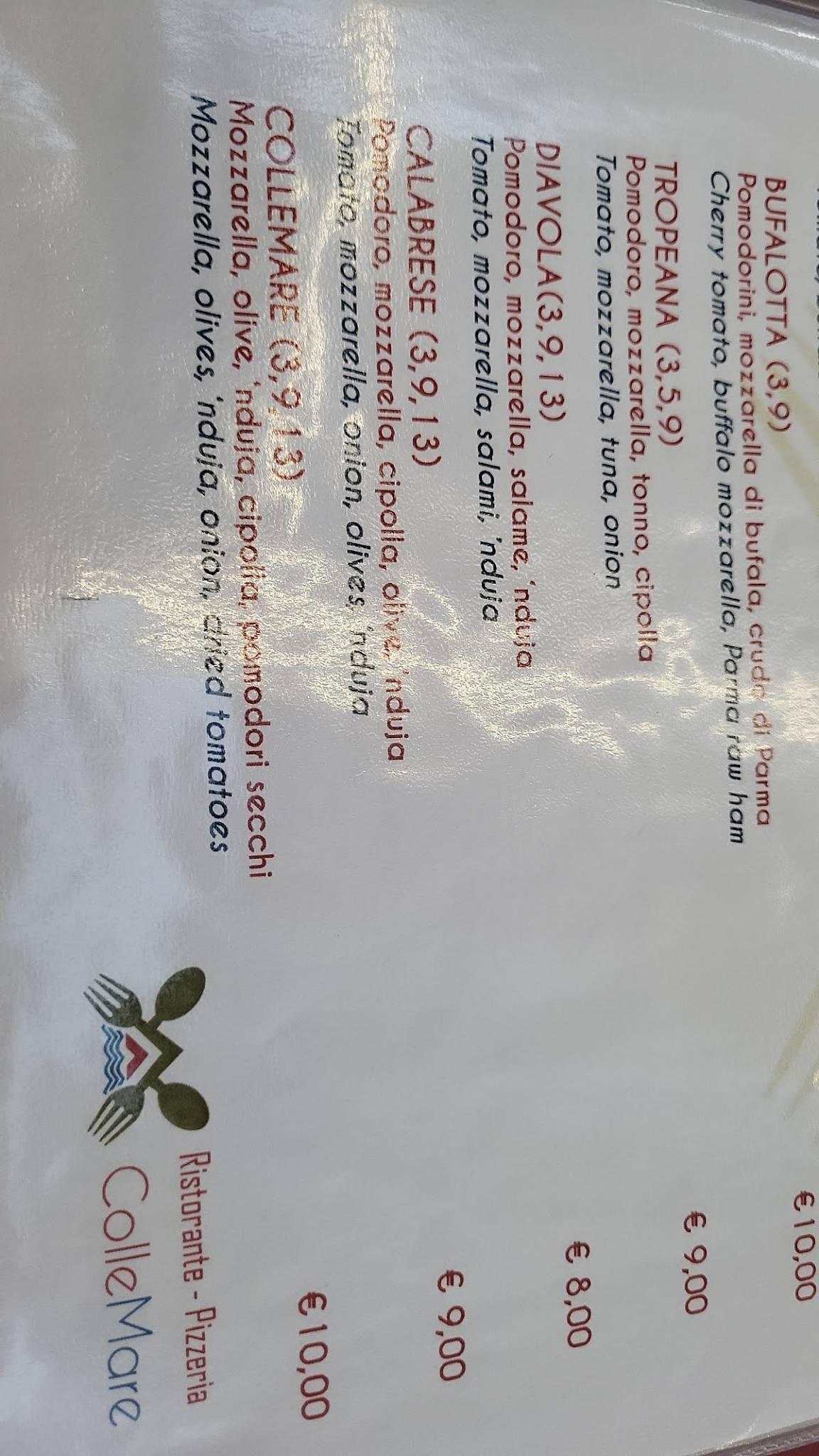 Ristorante Collemare меню