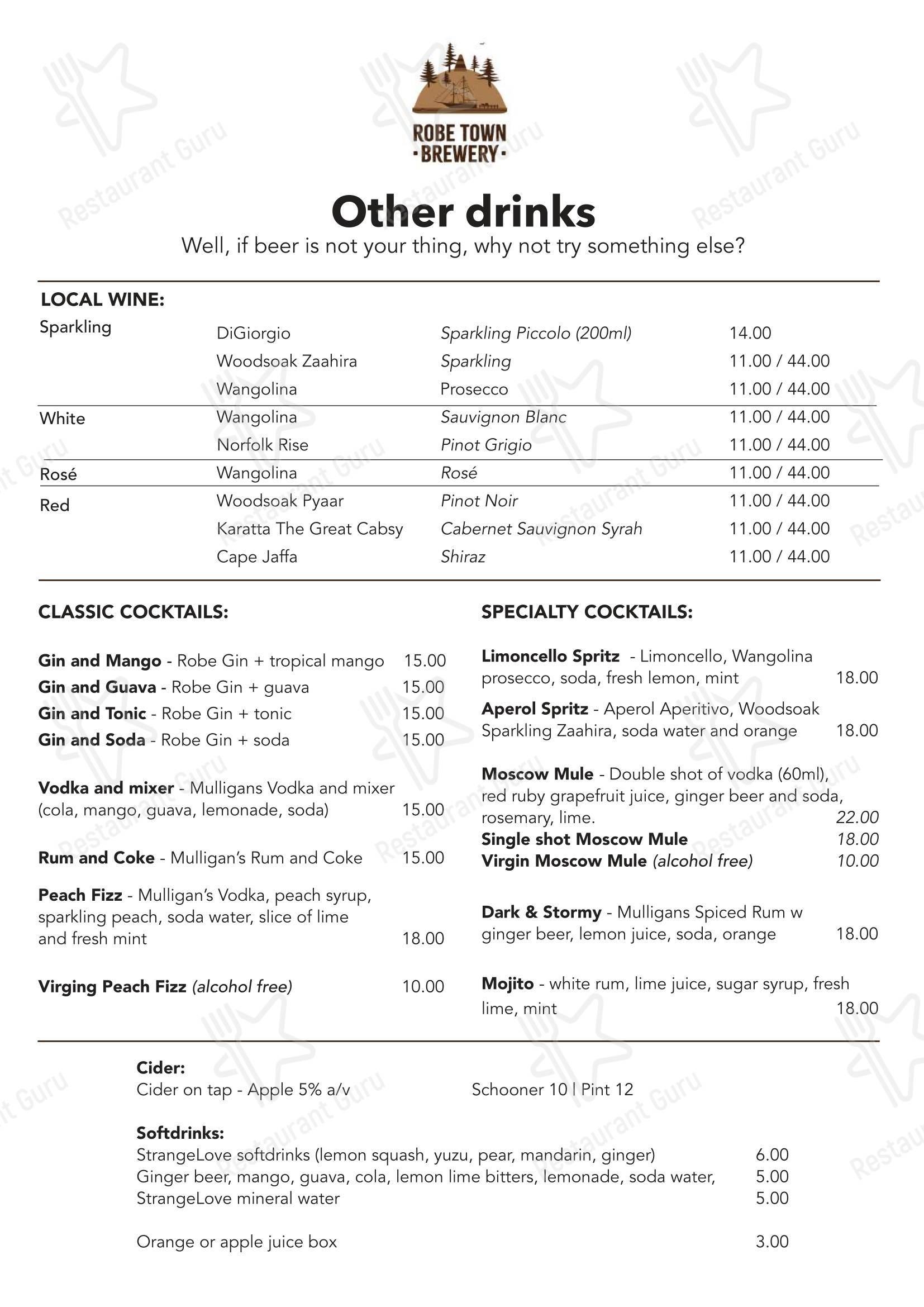 Меню напитков Robe Town Brewery в Робе