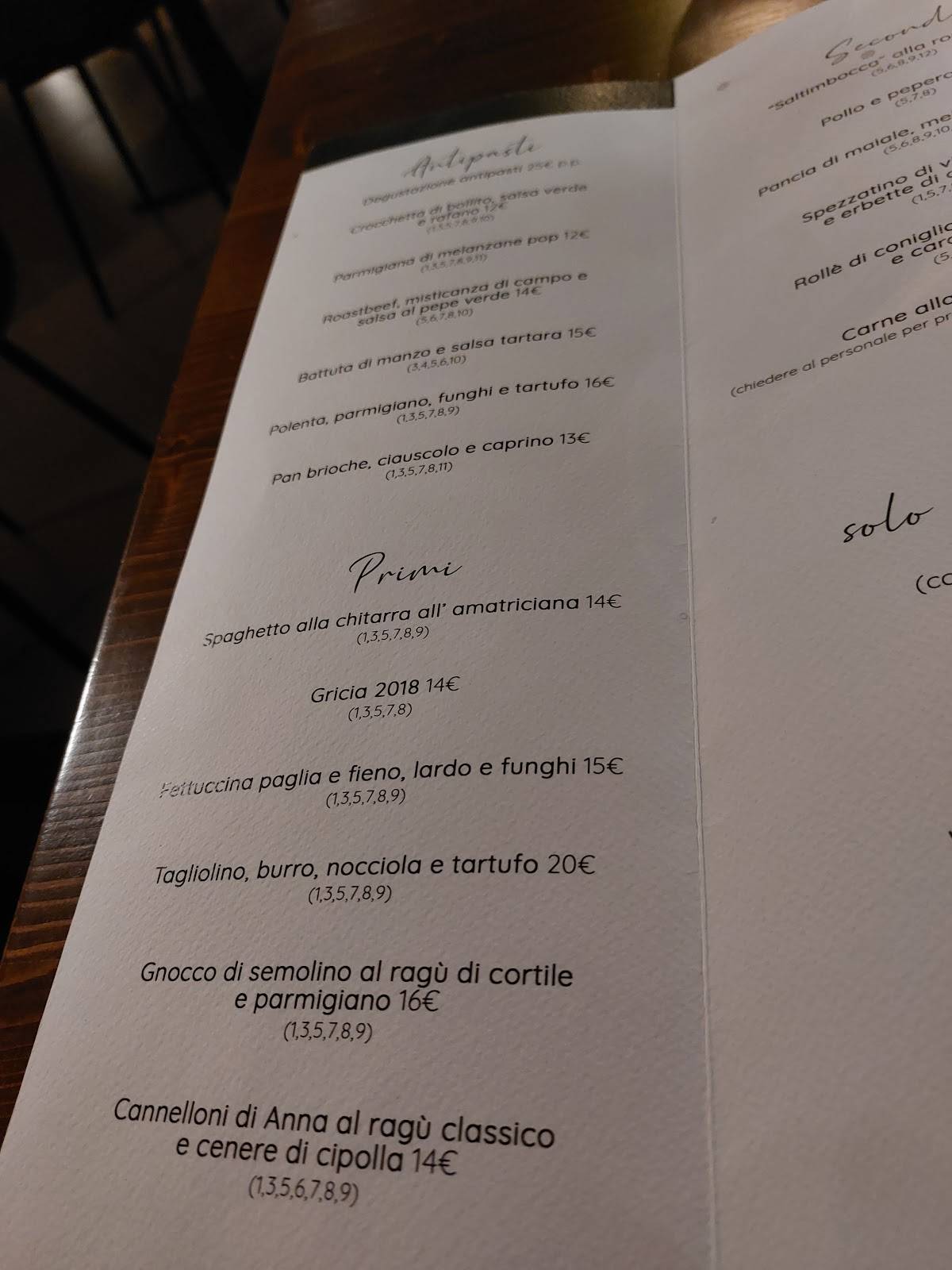 Anna - Osteria, cucina e vini меню