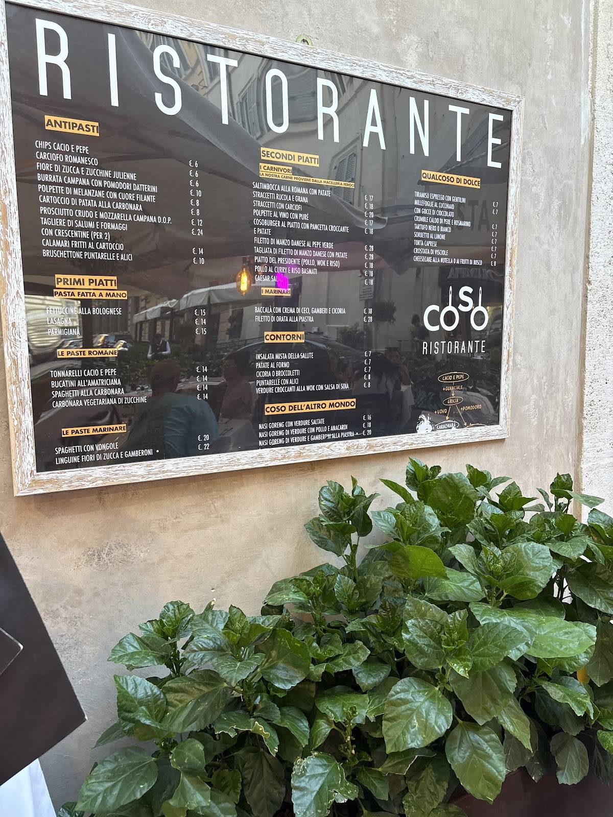 Coso Ristorante меню