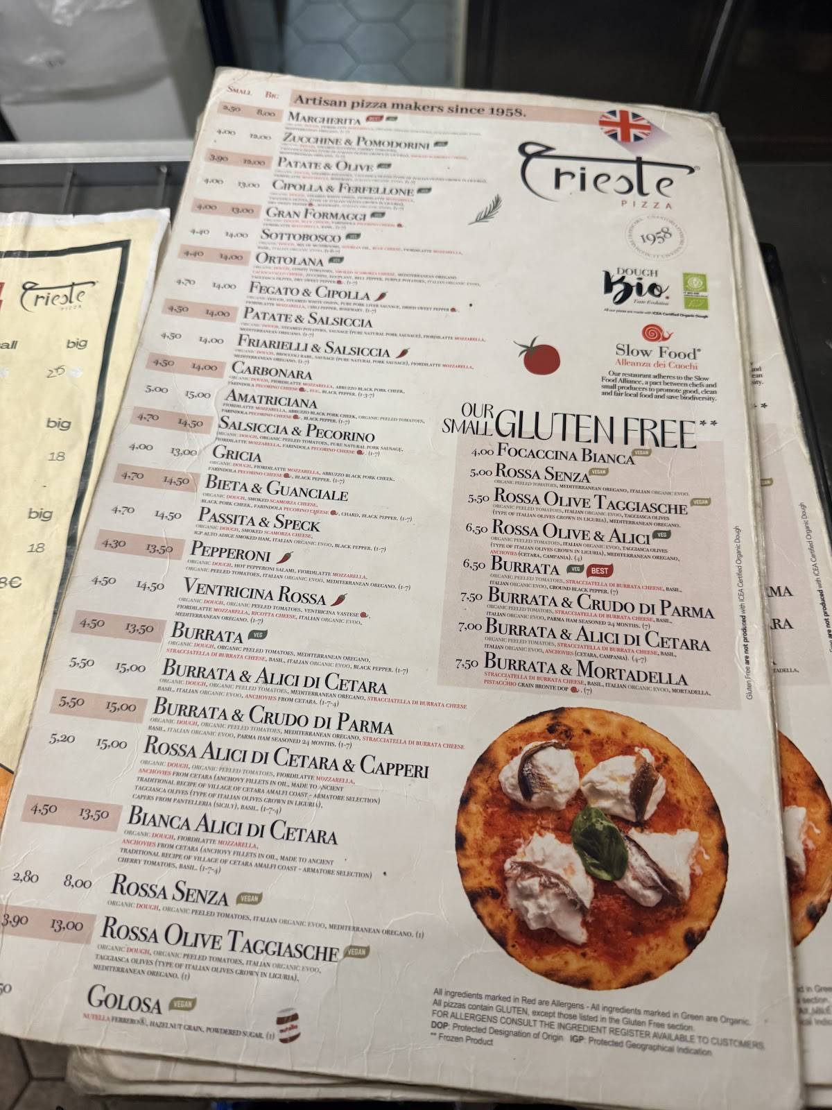 Trieste Pizza меню