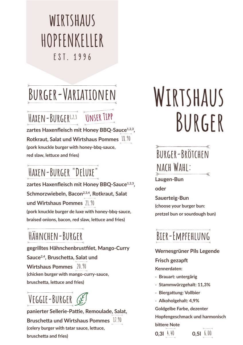 Wirtshaus zum Hopfenkeller меню