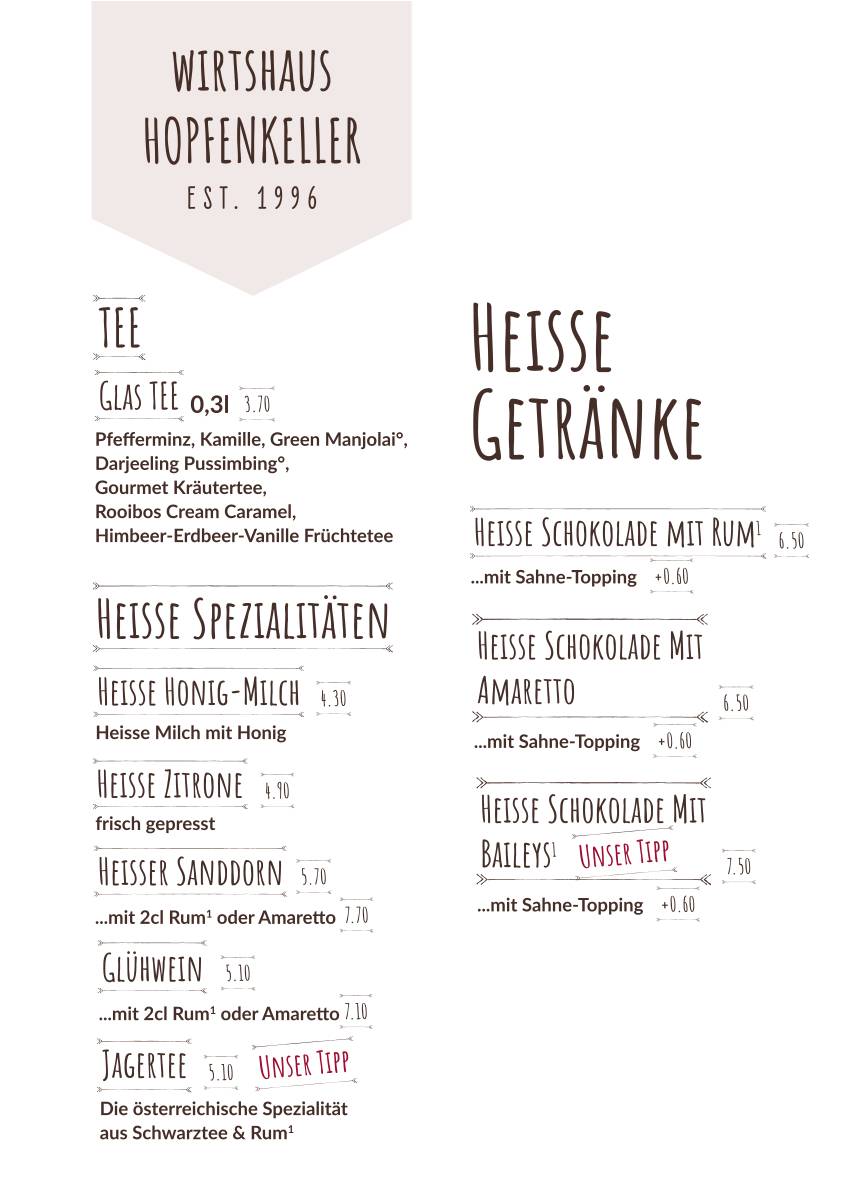 Wirtshaus zum Hopfenkeller меню