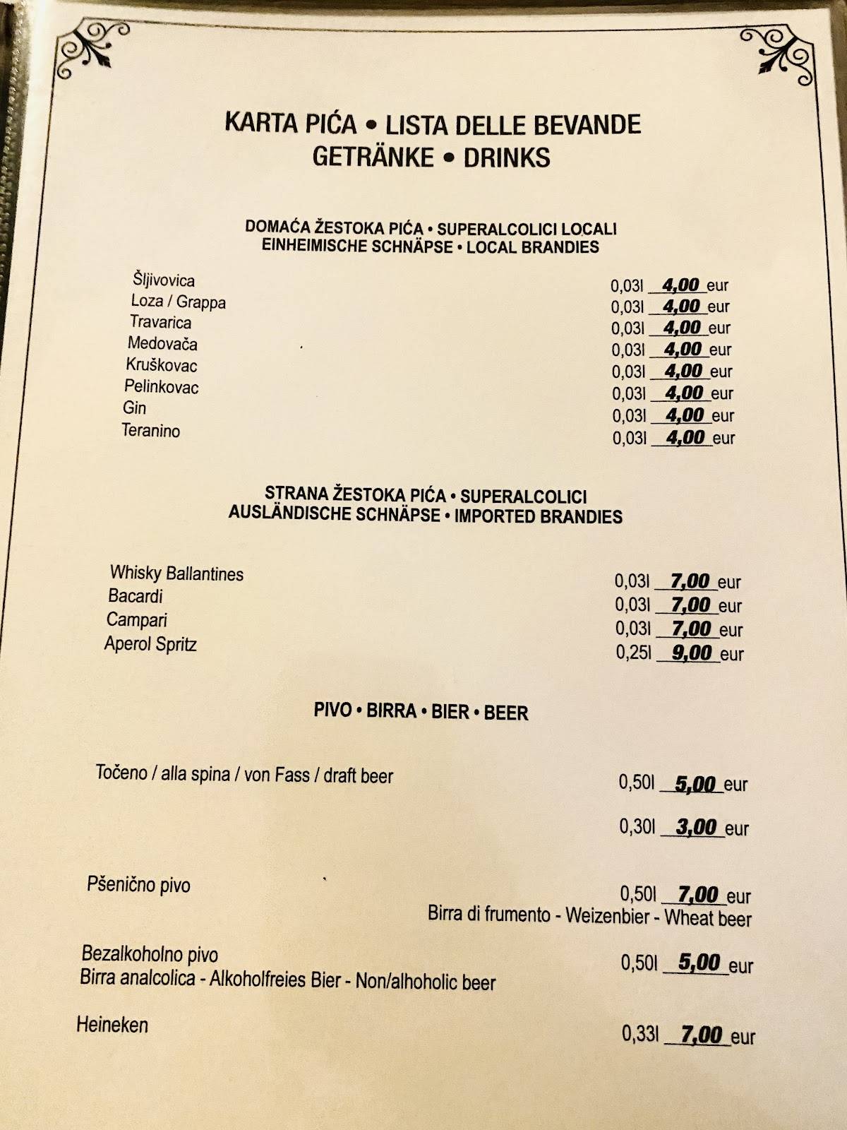 Rovinj Mali Raj меню
