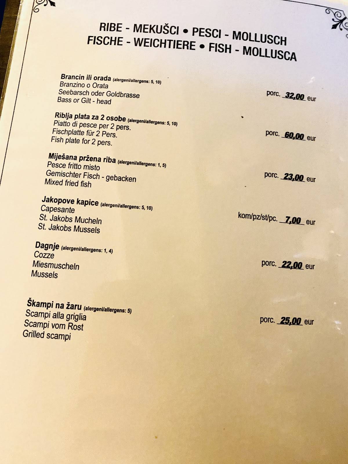 Rovinj Mali Raj меню
