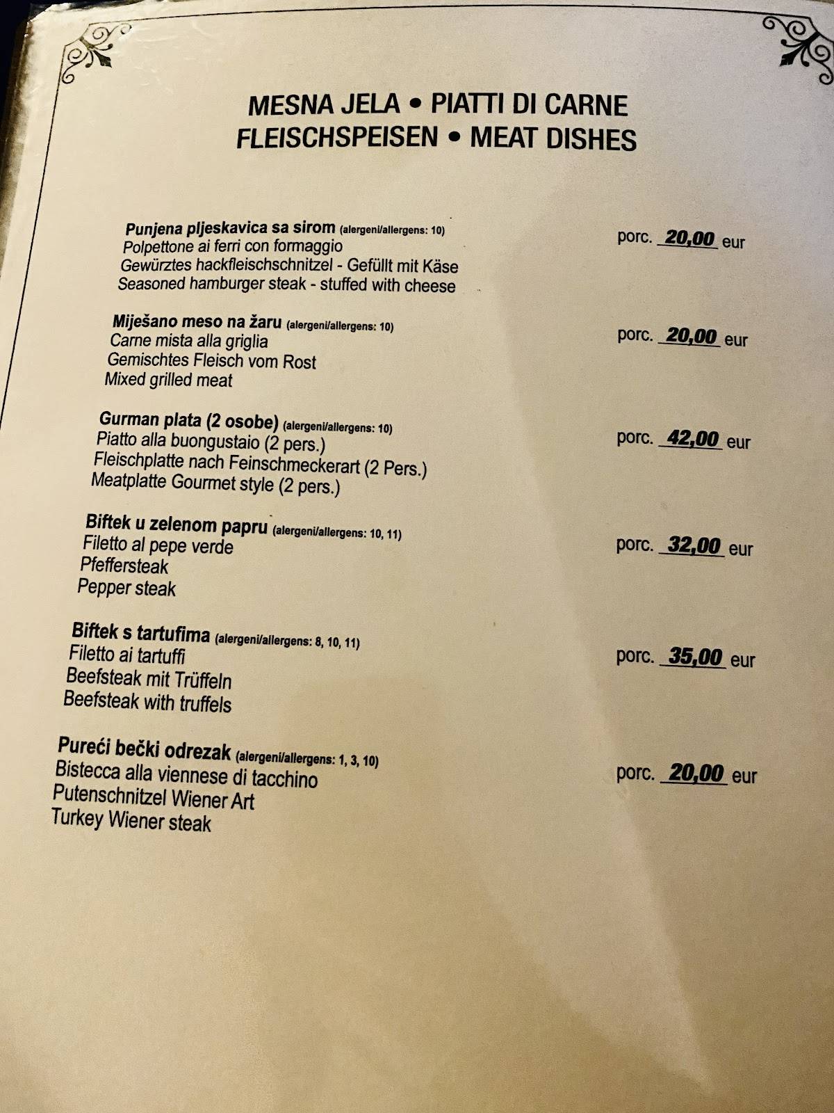 Rovinj Mali Raj меню