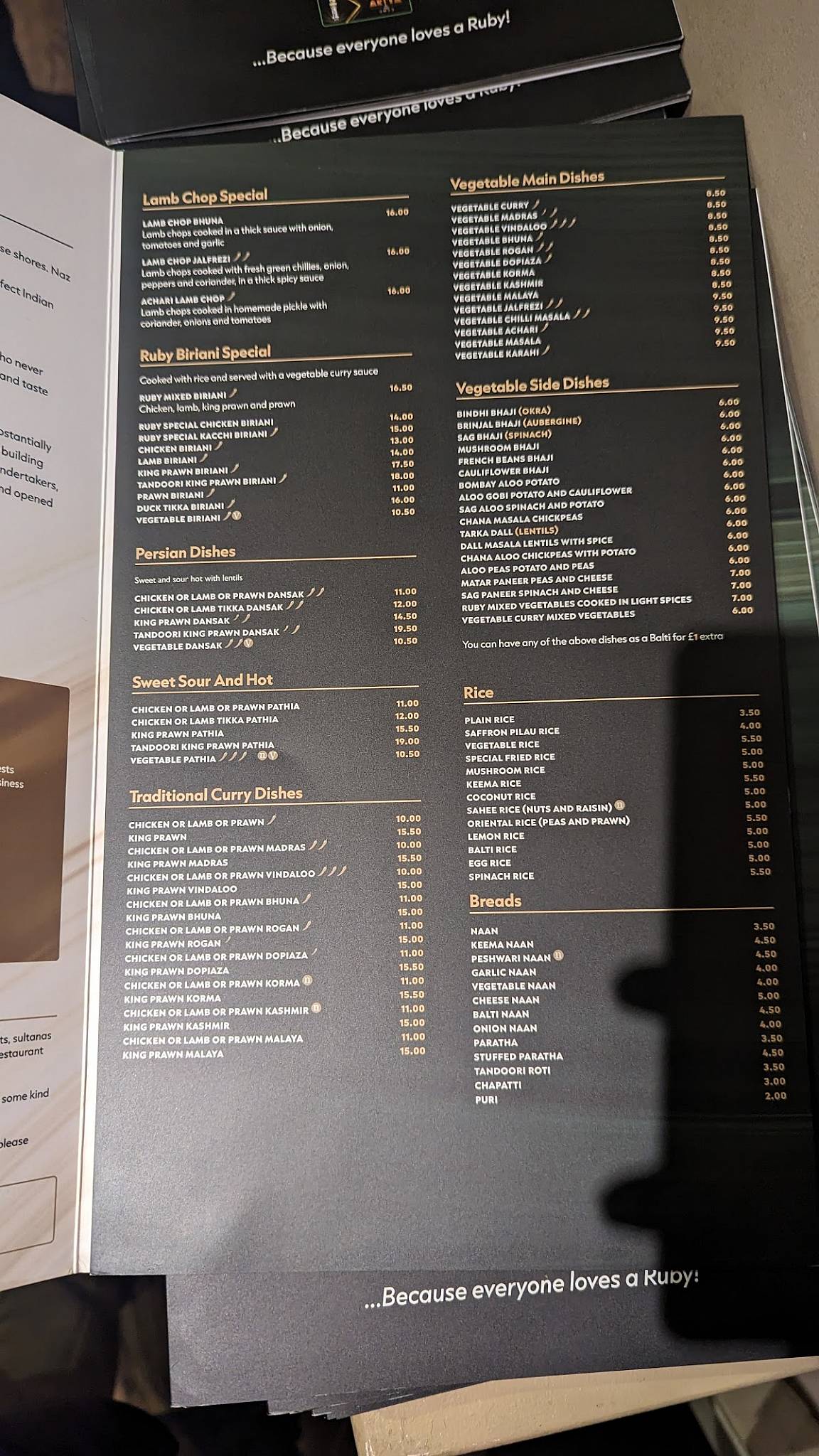 Ruby Indian Restaurant меню