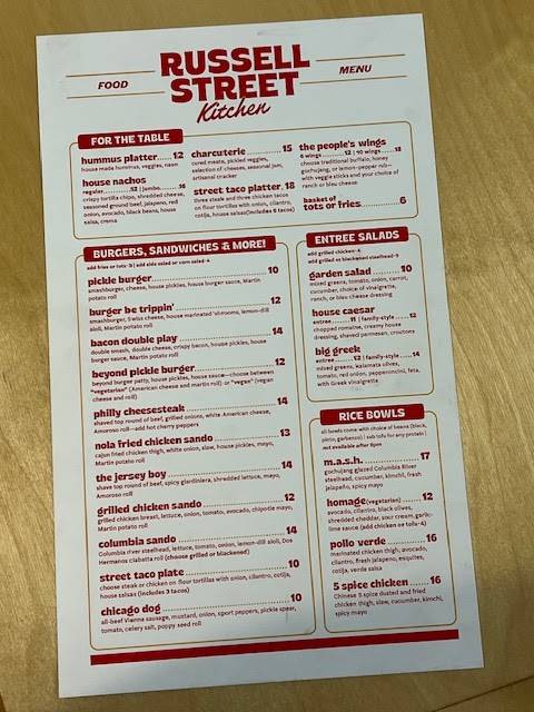 Russell Street Kitchen меню