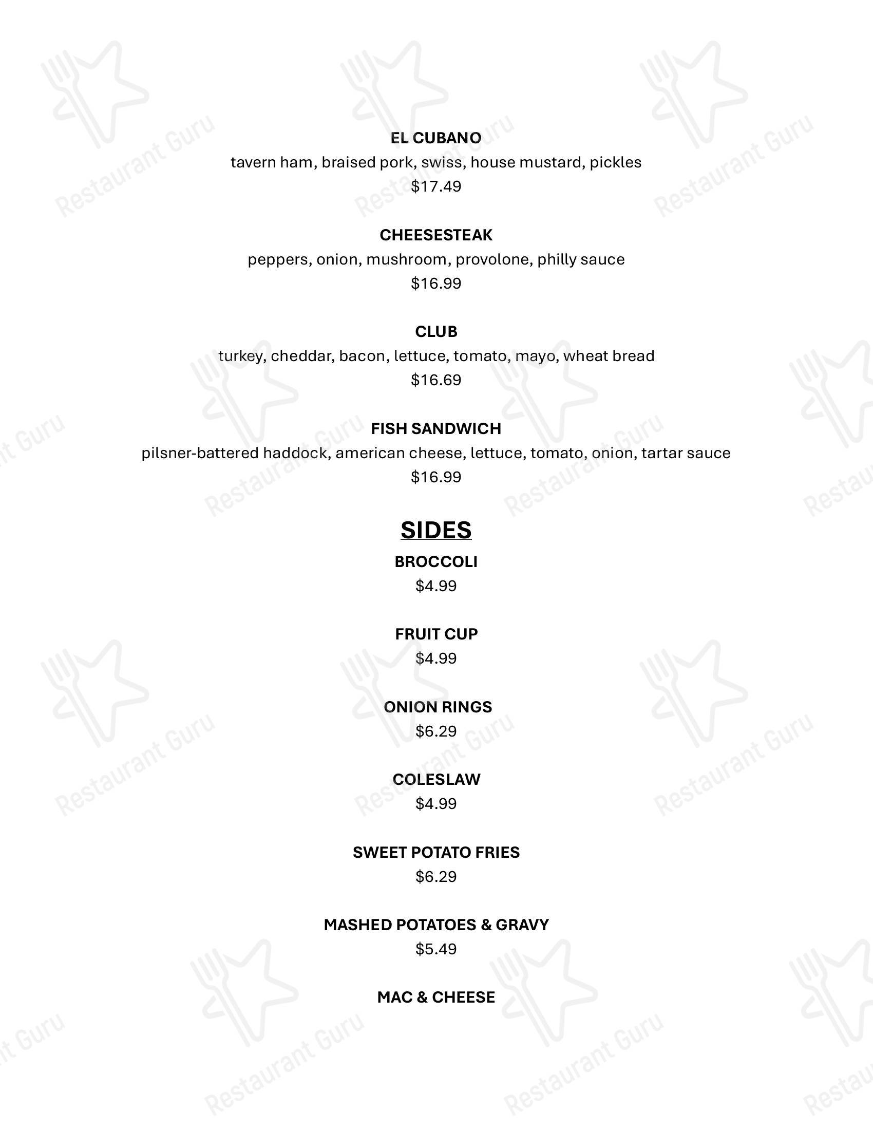 Меню для посетителей паба и бара Rusty Bucket Restaurant and Tavern