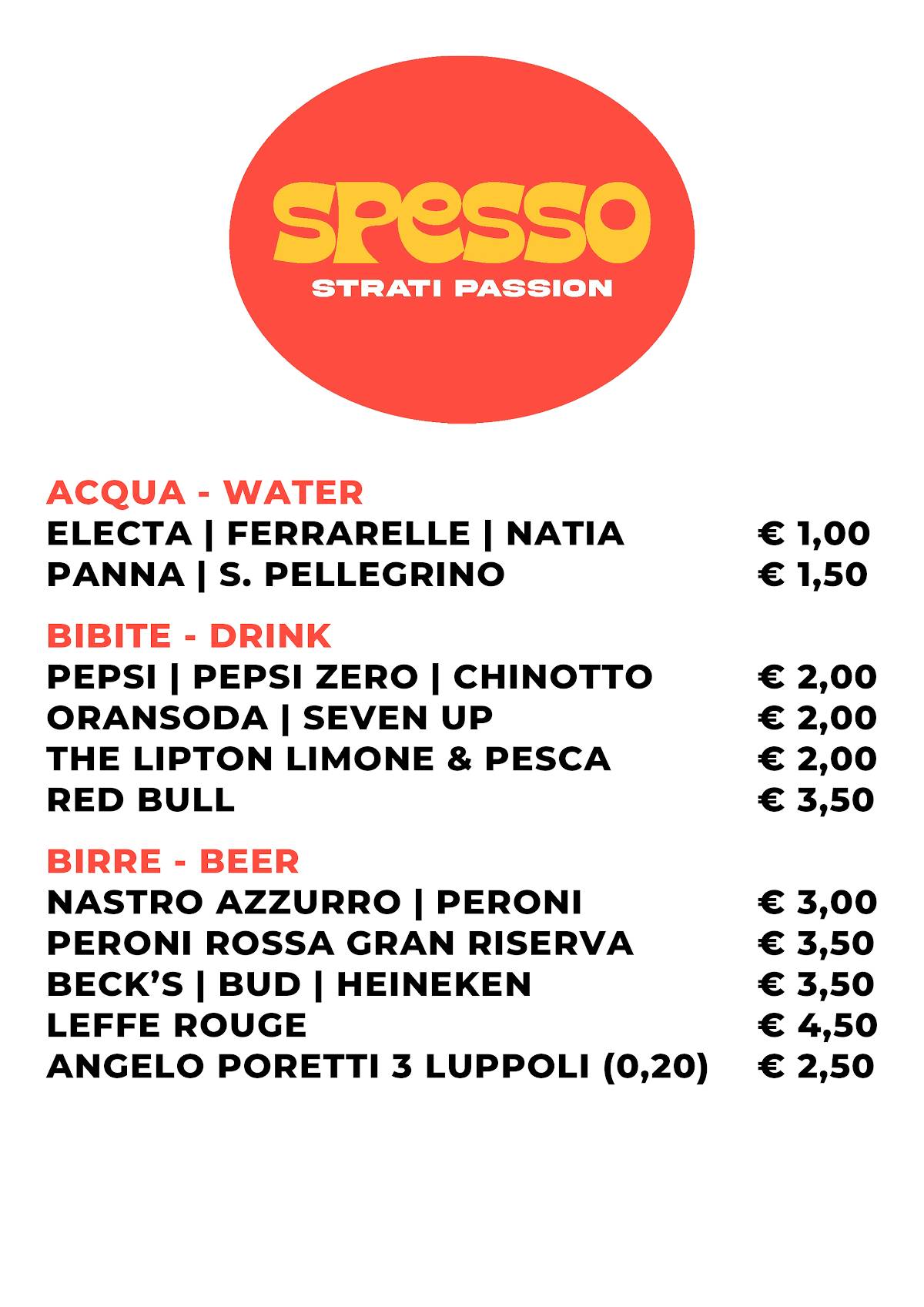 SPESSO меню