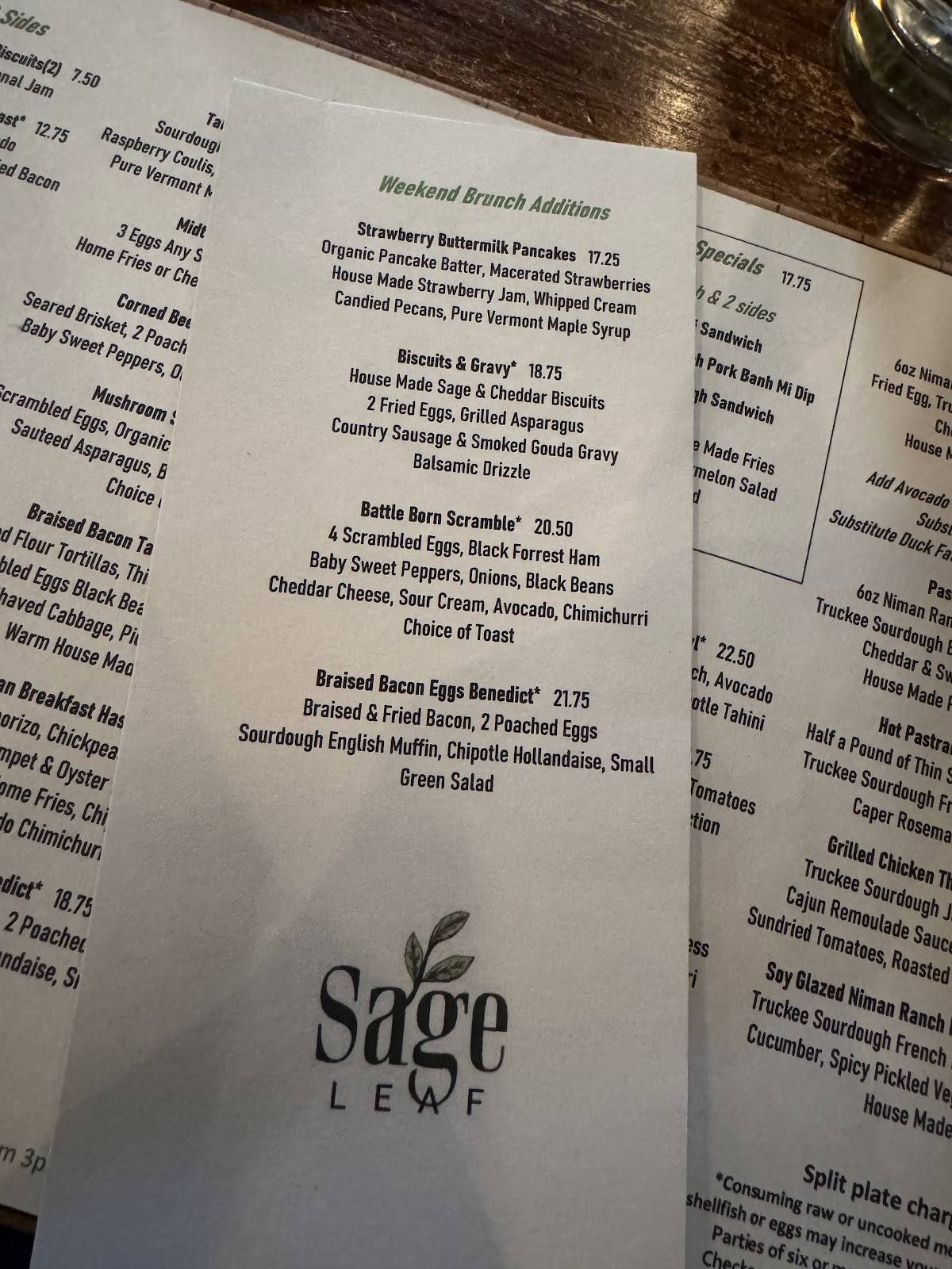 Sage Leaf Reno меню
