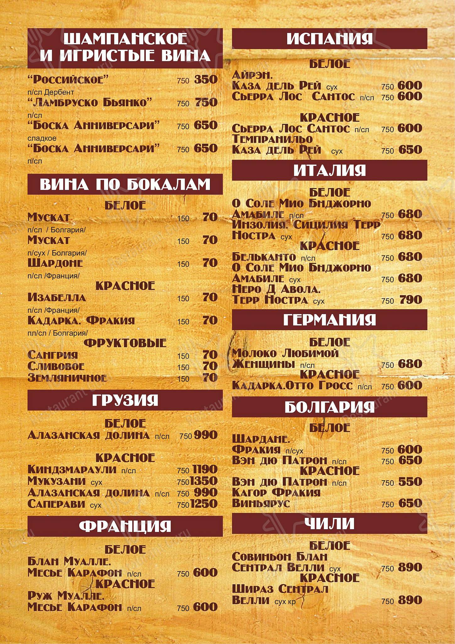 Меню напитков ресторана Трактир Самарский пивоваръ