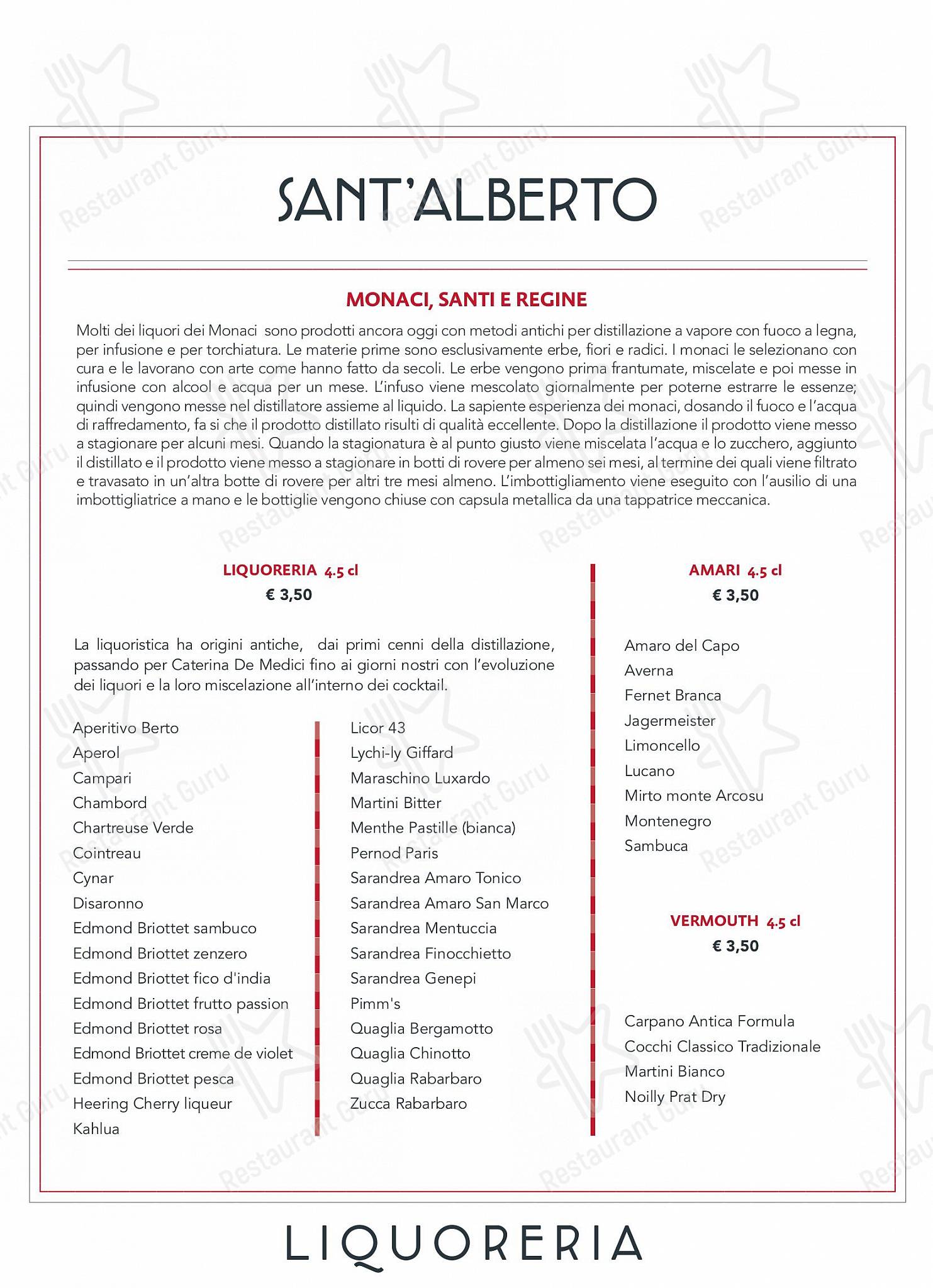 Меню ресторана Sant'Alberto Roma - Dinner Menu