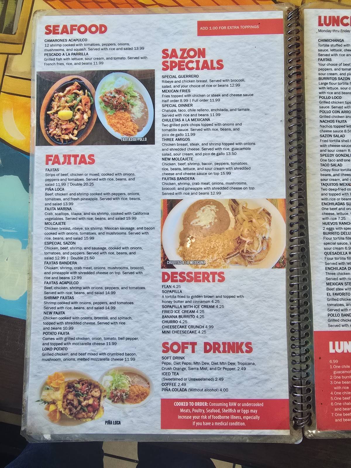 Sazon Mexican Restaurant меню