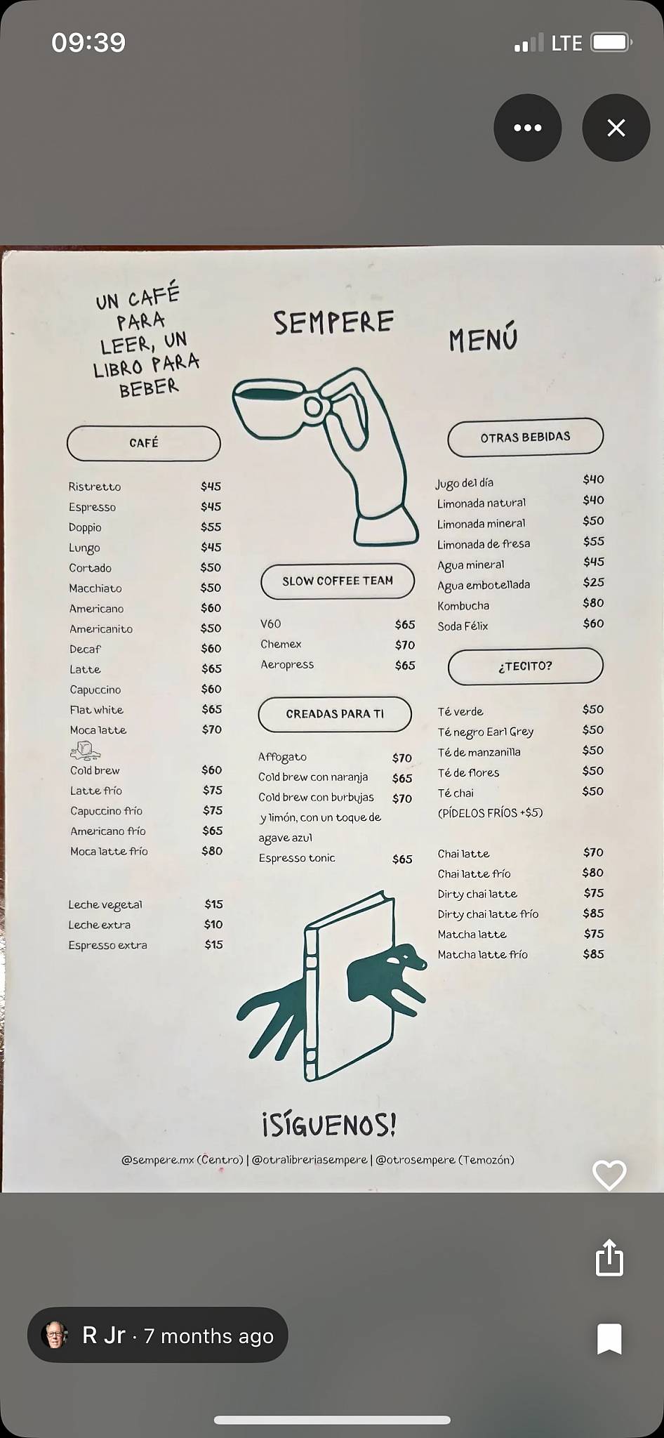 Sempere Libros y Café меню