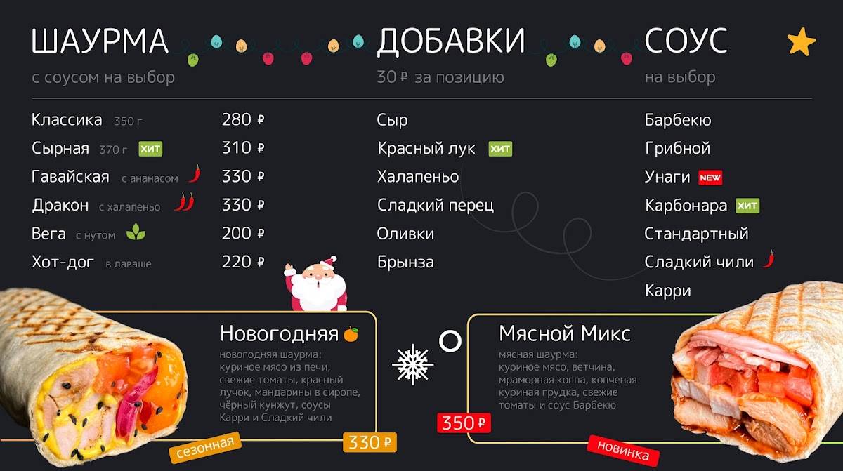 Шауroom меню