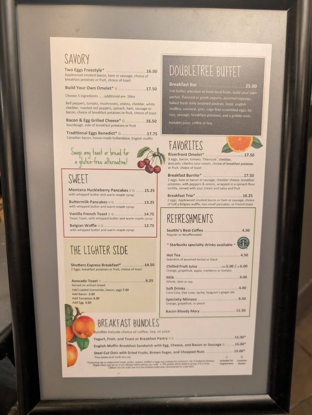 Shutters Café меню
