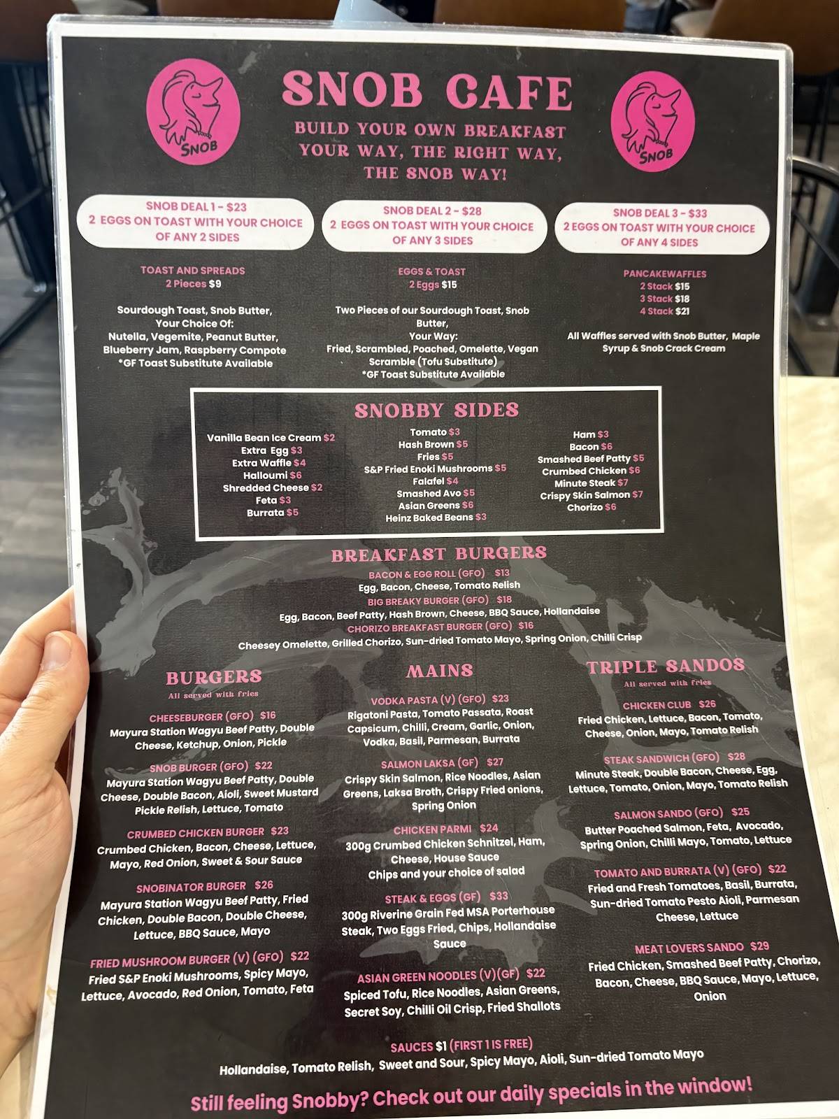 Snob Cafe меню