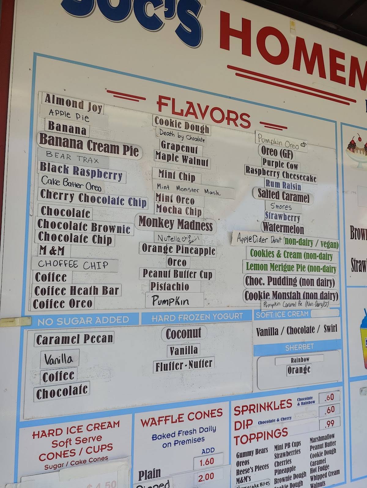Soc's Ice Cream меню