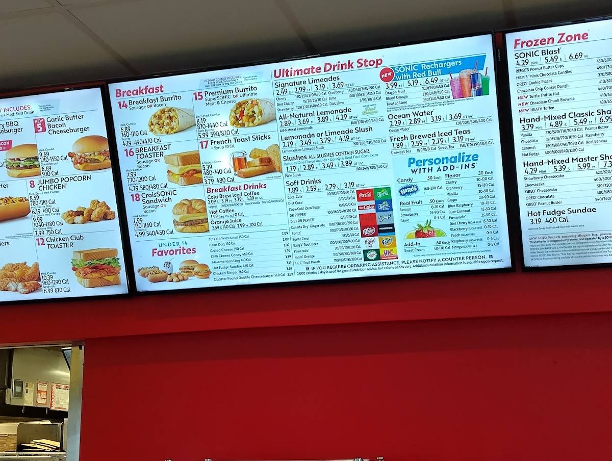 Sonic Drive-In меню