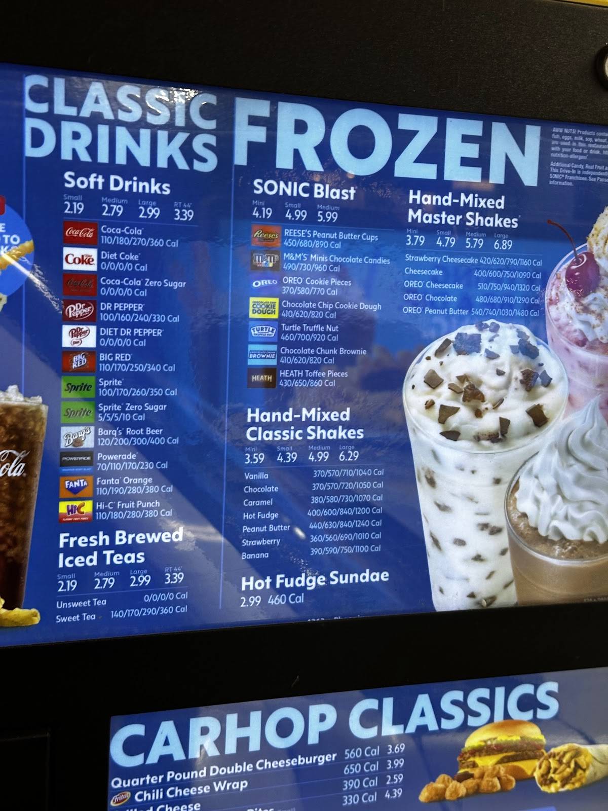 Sonic Drive-In меню