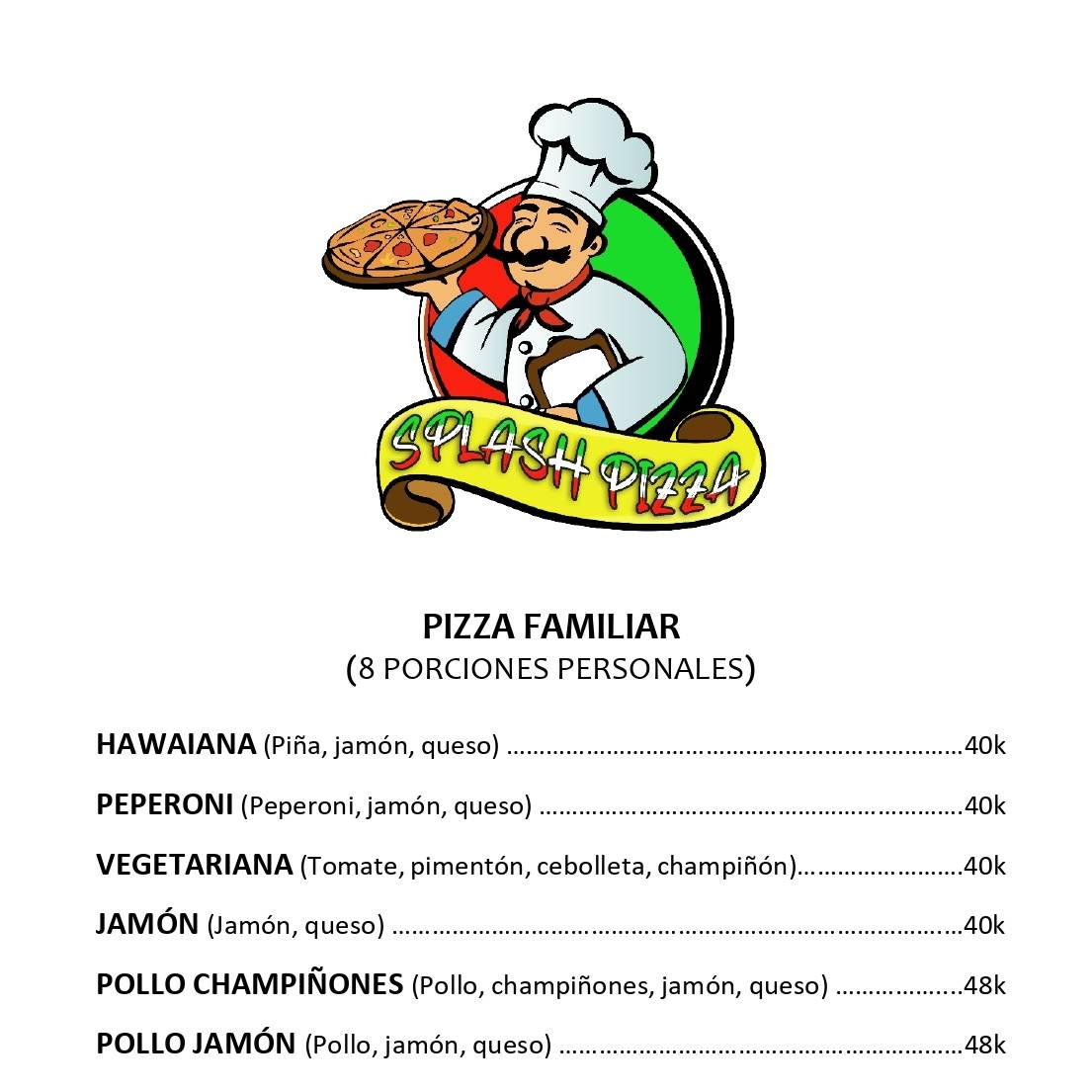 Splash pizza меню