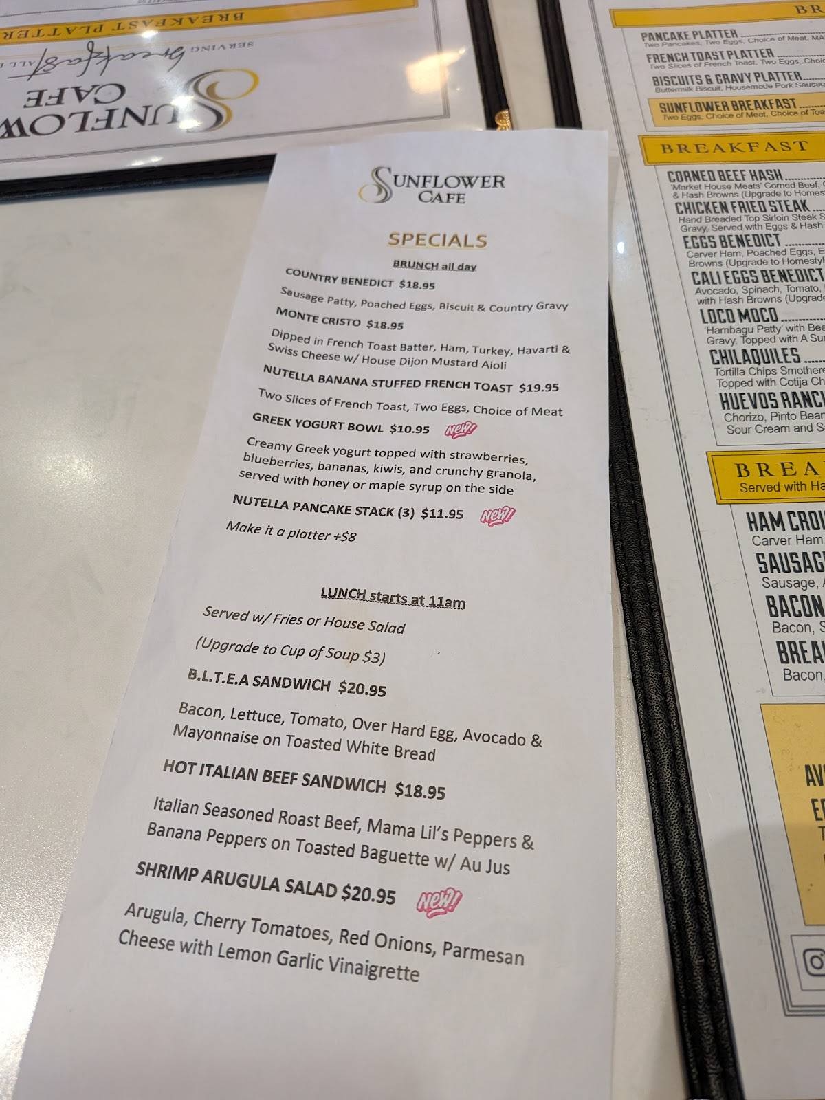 Sunflower Cafe меню