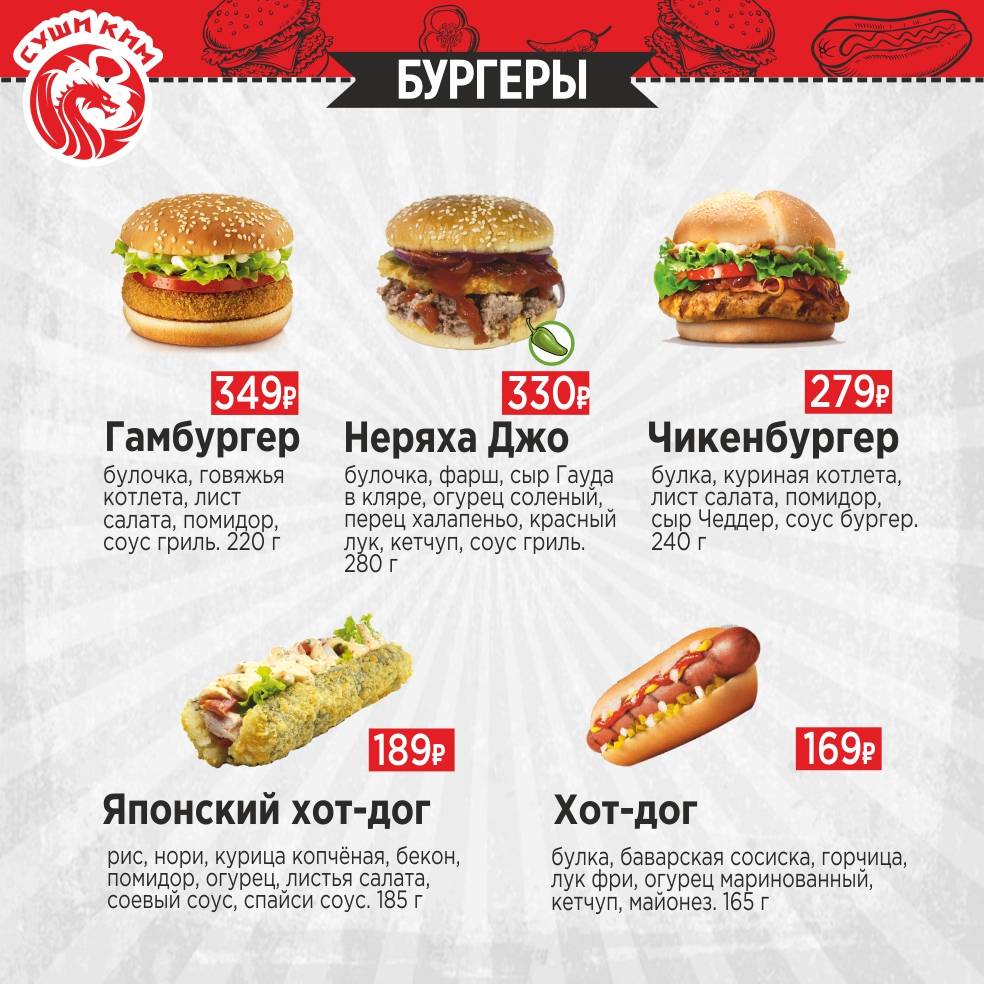 Суши Ким меню