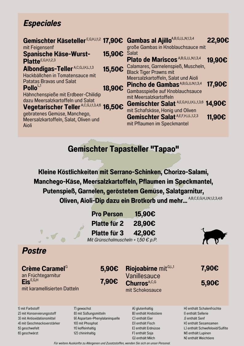 TAPAO Stade меню