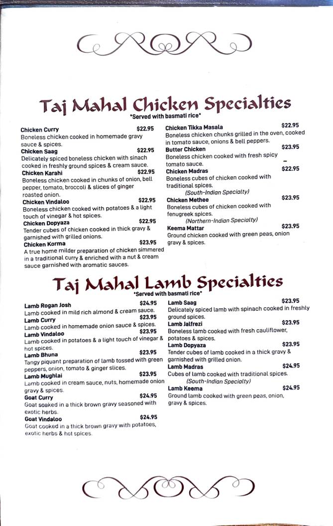 Taj Mahal меню