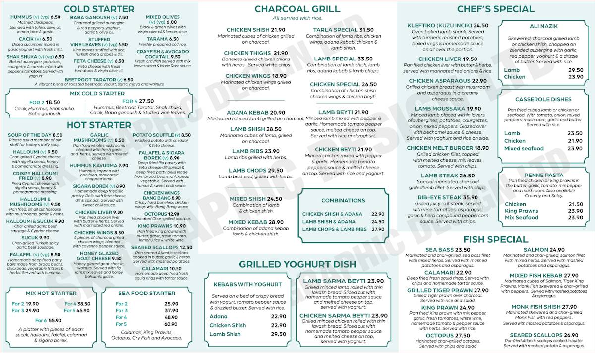Tarla Restaurant меню