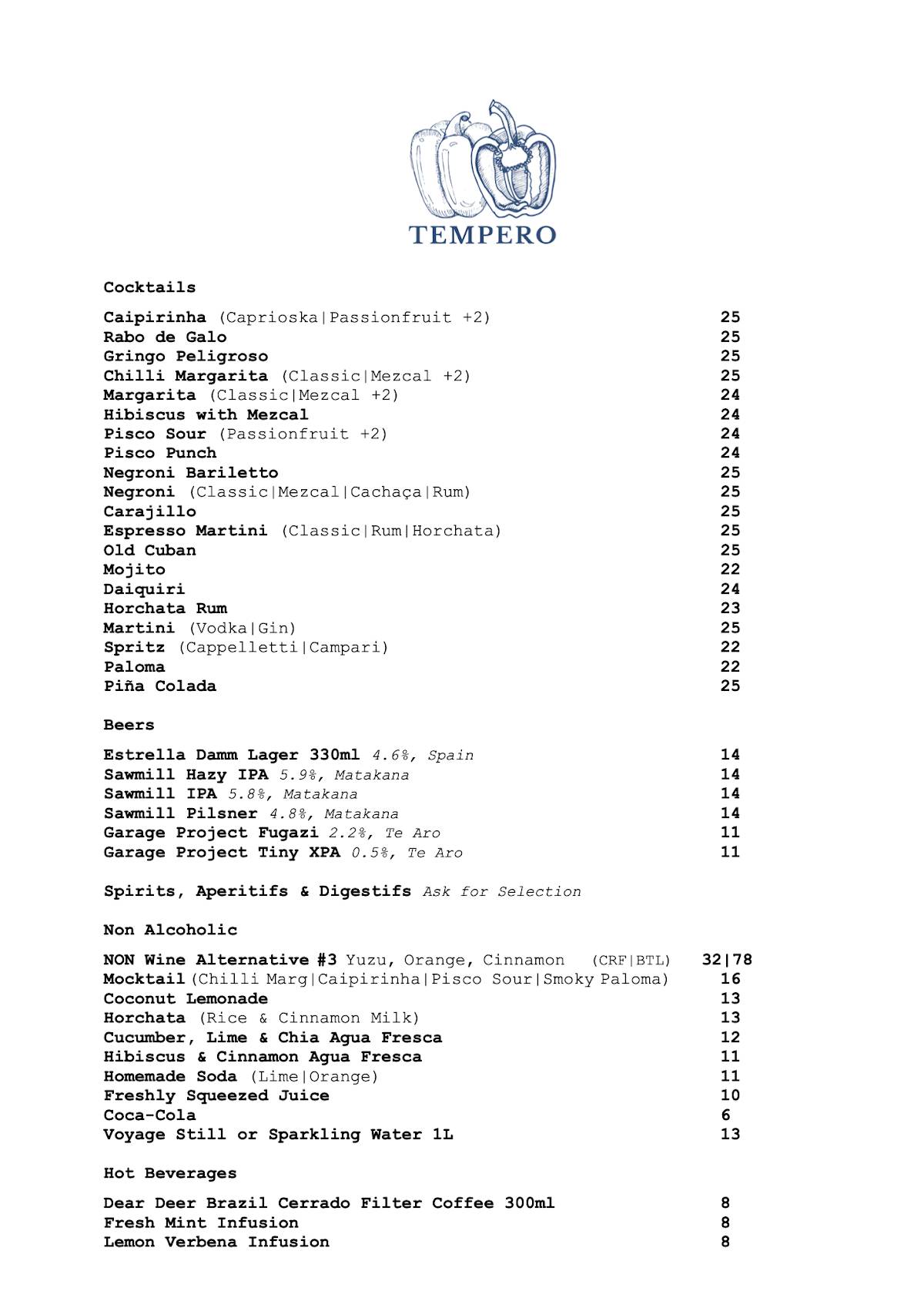 Tempero меню