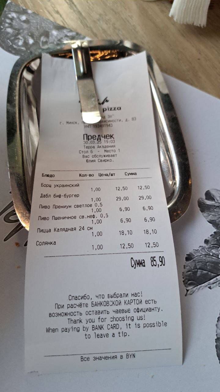 Terra pizza меню