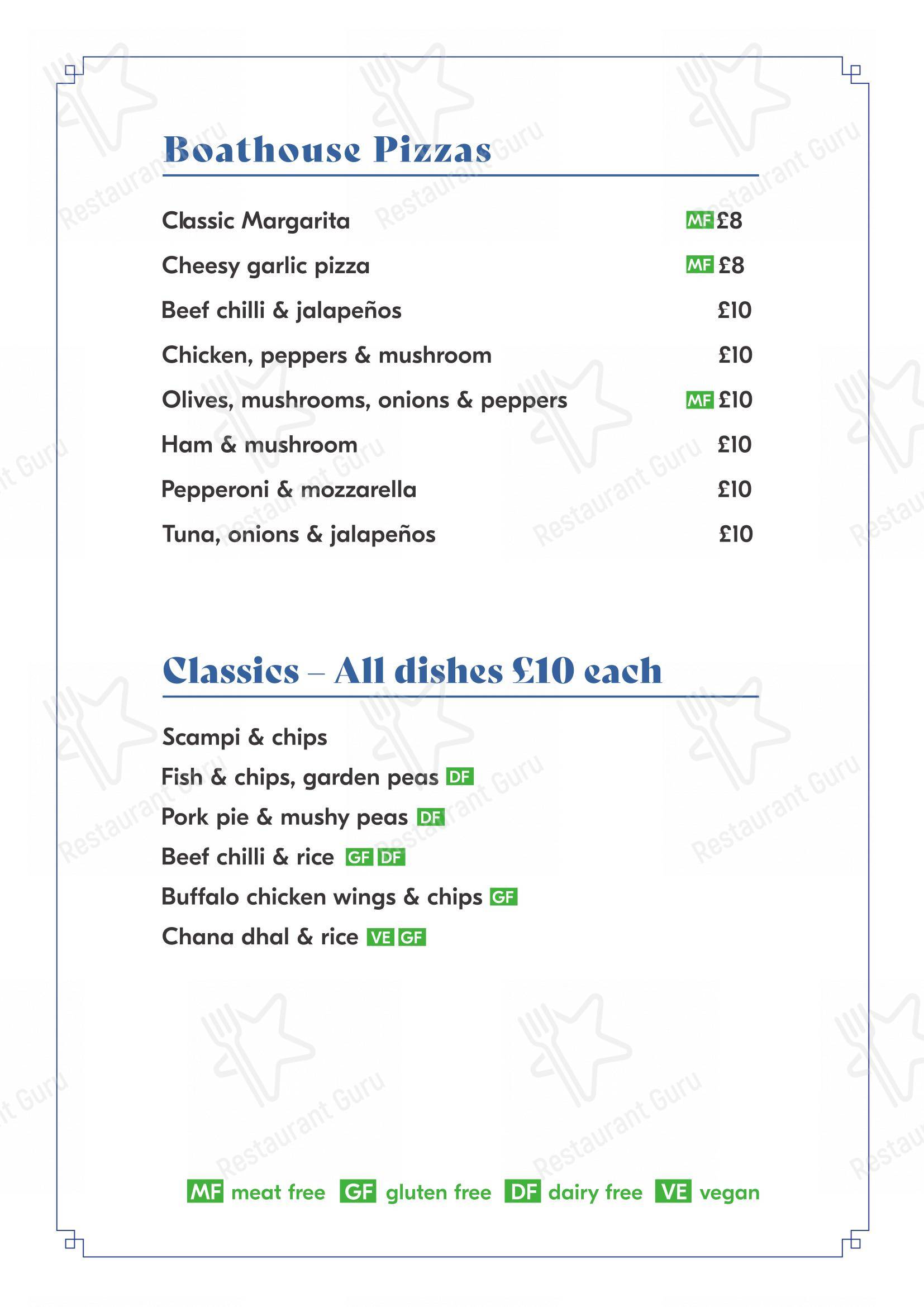 Меню напитков паба и бара The Boathouse Inn