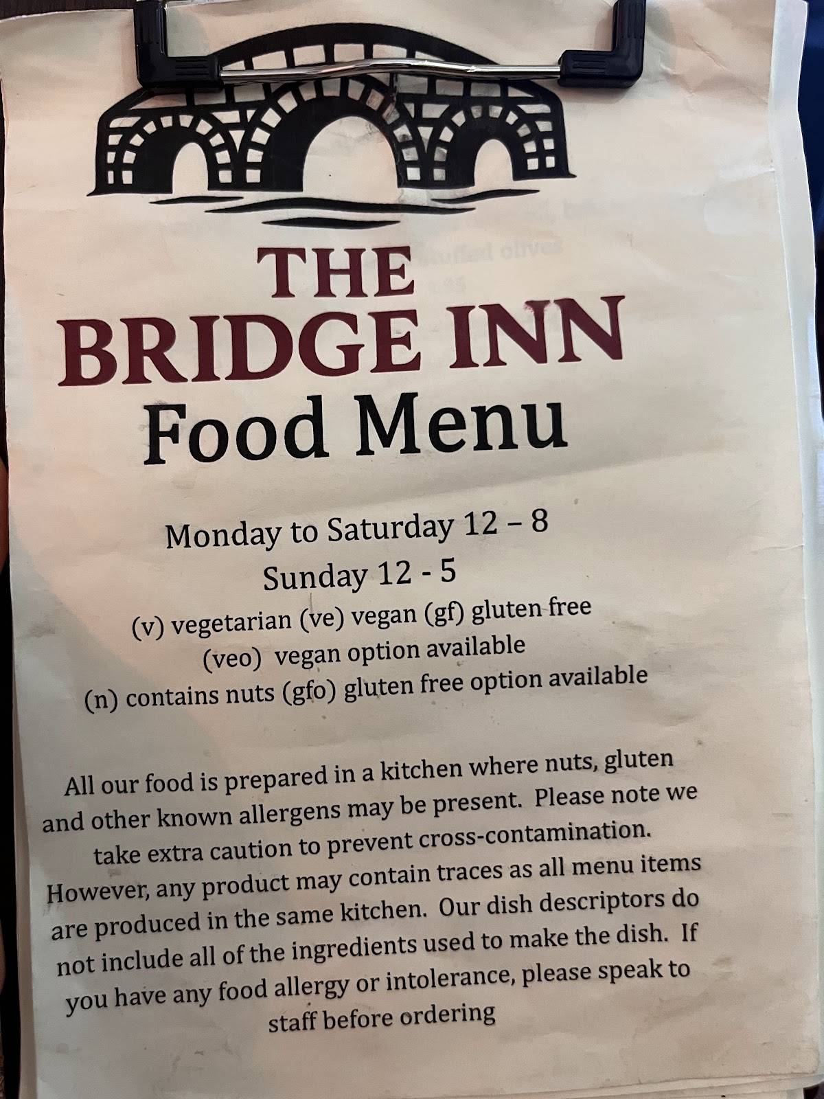 The Bridge Inn, Hope Valley меню